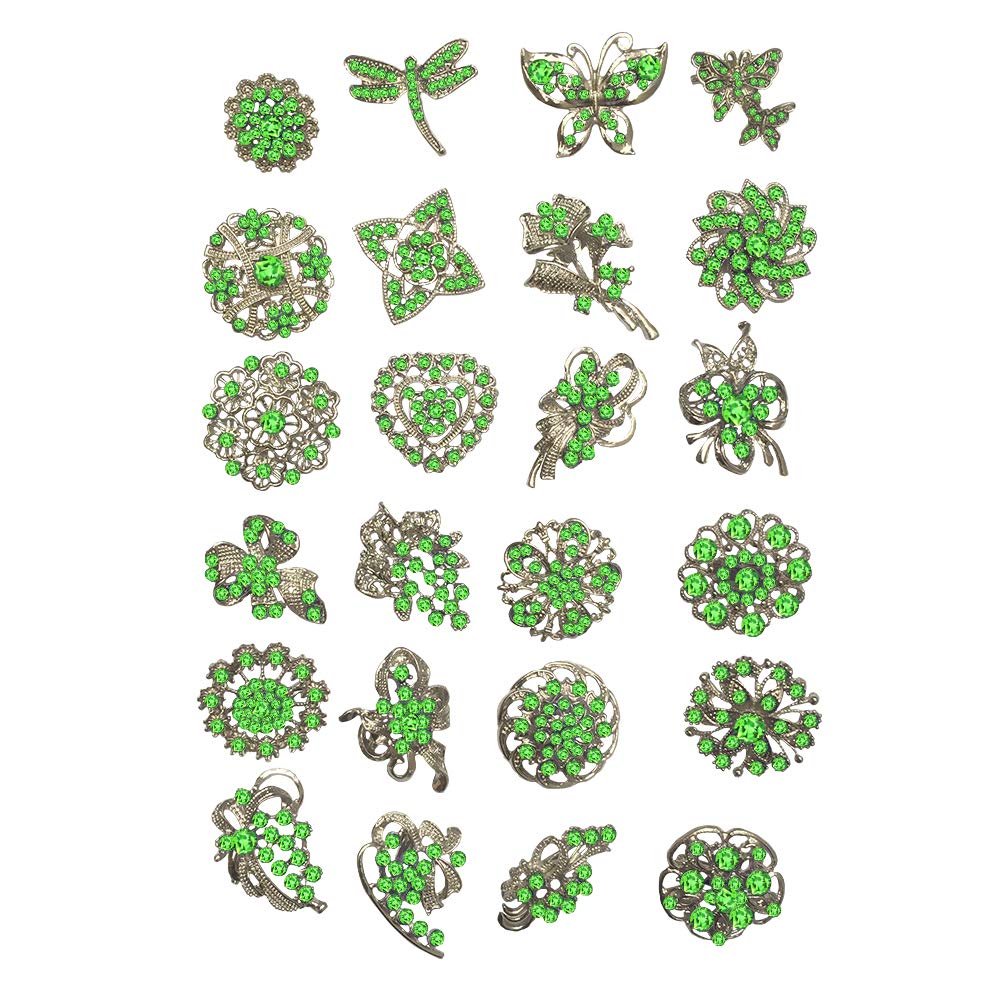 Ezing Lot 24pc Shining Rhinestone Crystal Brooches Pins DIY Wedding Bouquet Kit (F)