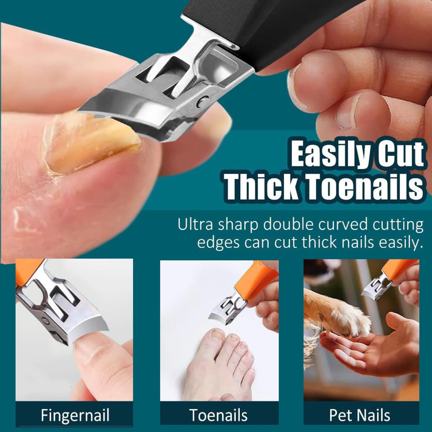 Generic 2PCS Wide Jaw Opening Anti-Splash Slanted Nail Clipper, Curved Toenail Clippers for Thick Toenails, Ingrown Nail Clippers, Black+Orange