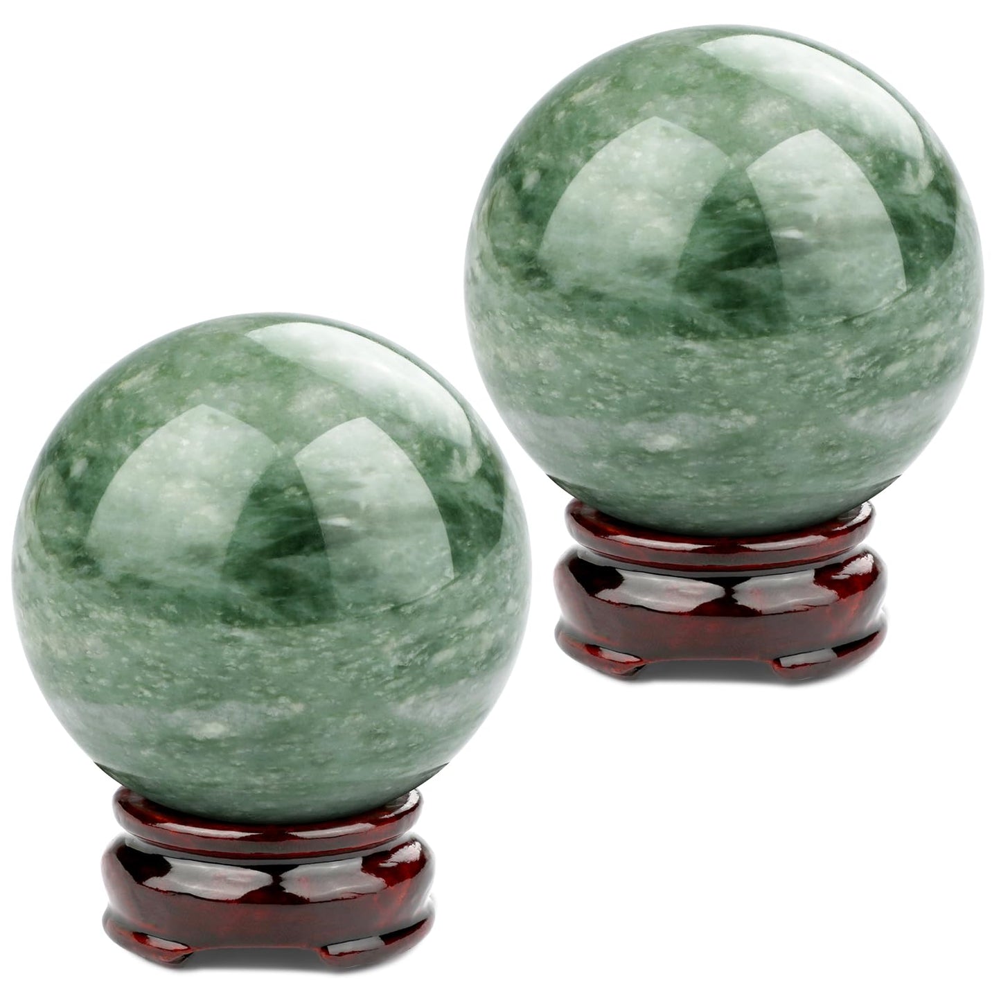 gemshan 2" Natural Jade Crystal Ball Set - Meditation Sphere, Feng Shui Decor, Collection & Home Ornament (2Pcs)