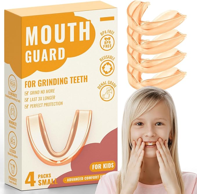 4 Pack Orange Kids Mouth Guard for Teeth Grinding,Comfortable Night Guard,Moldable Child Bite Guard for Clenching Teeth, Mouthguard for Kids
