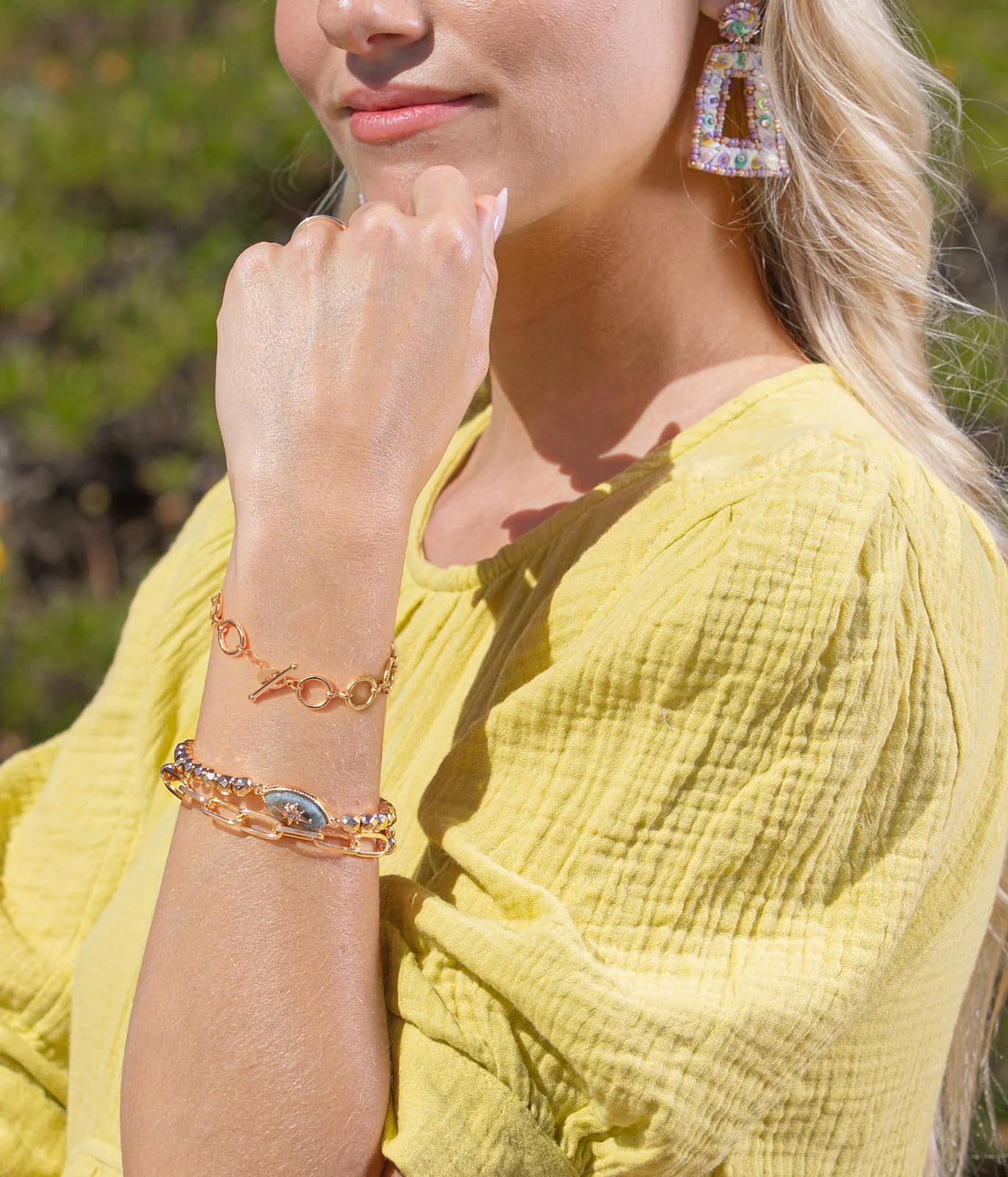 SOFYBJA Dainty 18K Gold Circles Link Bracelet for Women Personalized Adjustable Bracelet Layered Jewelry