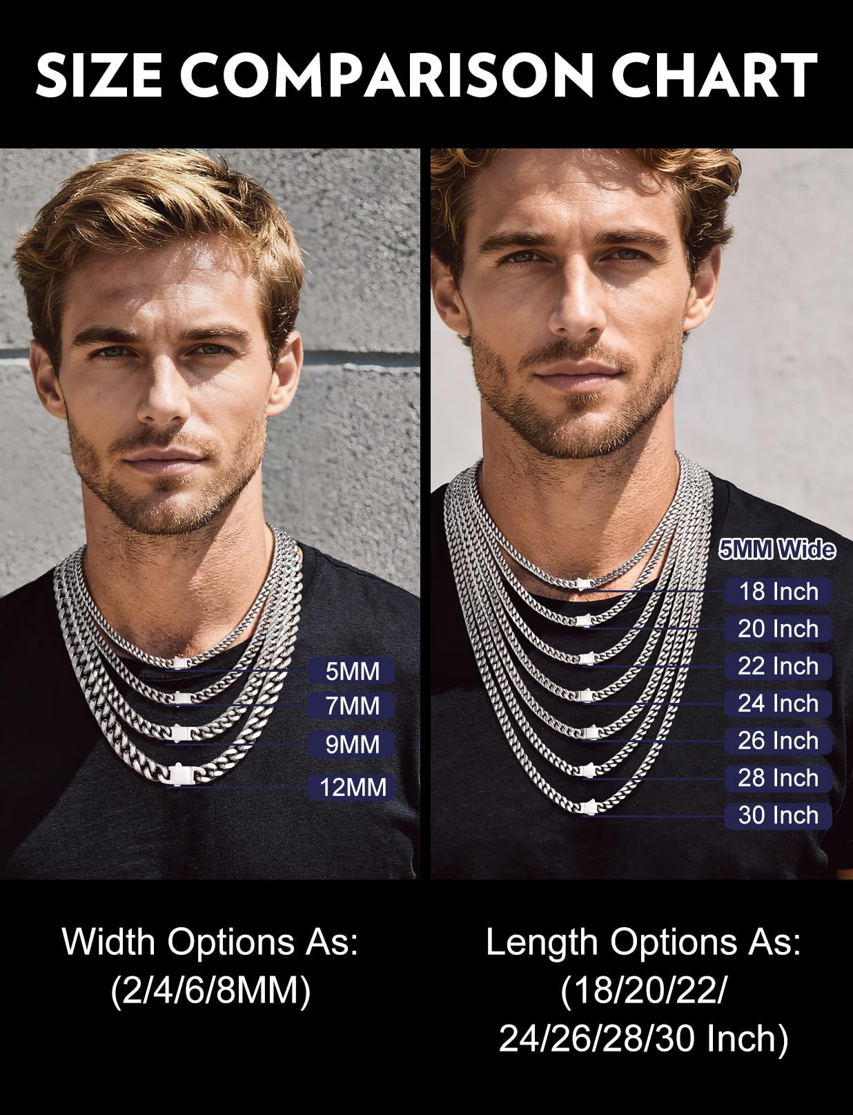Bandmax 5MM Cuban Chain Necklace Stainless Steel Mens Choker Chain Necklace Cadena De Acero Inoxidable Para Hombre Miami Link Chains 18 Inch Gift for Men