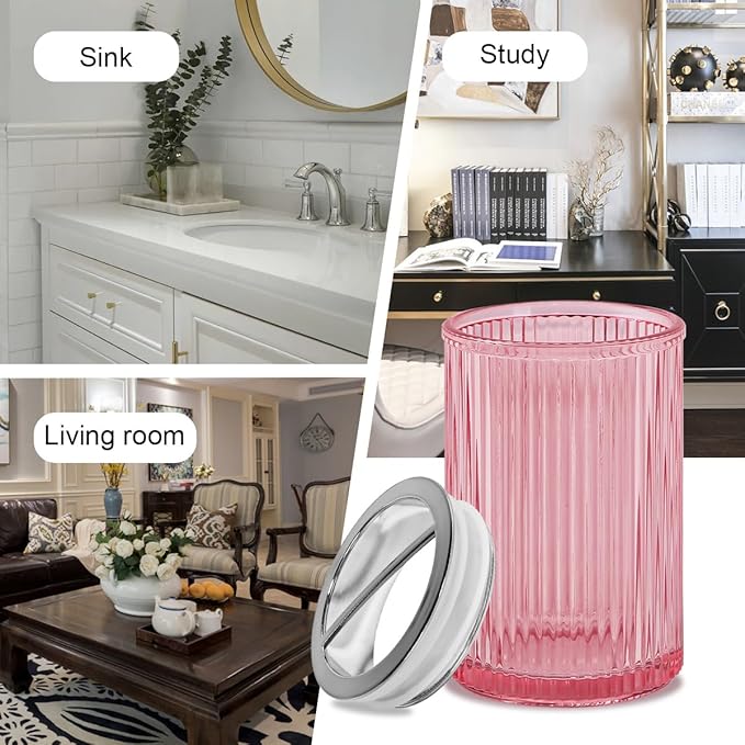 Pink Toothbrush Holders for Bathrooms, 2pcs Glass Toothbrush Holder and 12oz Bathroom Tumbler Cup Set, Silver Tooth Brush and Toothpaste Organizer for Bathroom Vanity Countertop