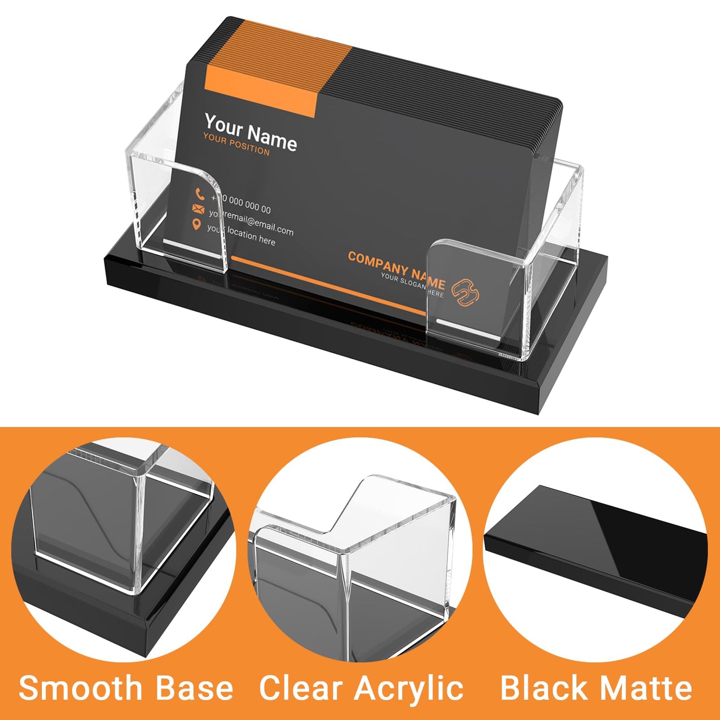 LUGUNU Acrylic Business Card Holder for Desk 2 Pack, Weighted Non-Slip Base Display Stand with 100-Card Capacity, Modern Professional Office Organizer for Home, Trade Shows, or Travel