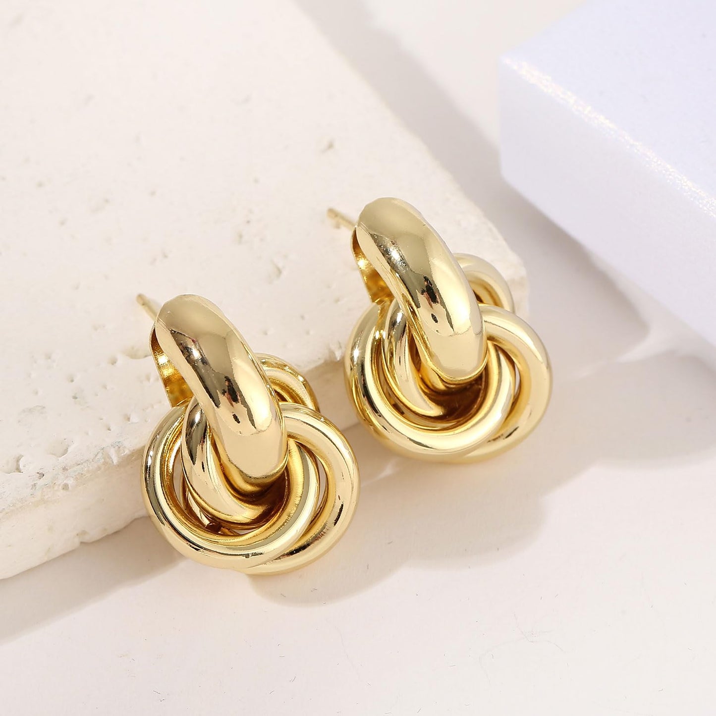 14K Gold Earrings for Women Knot Earring Studs Chunky Twisted Link Drop Statement Jewelry