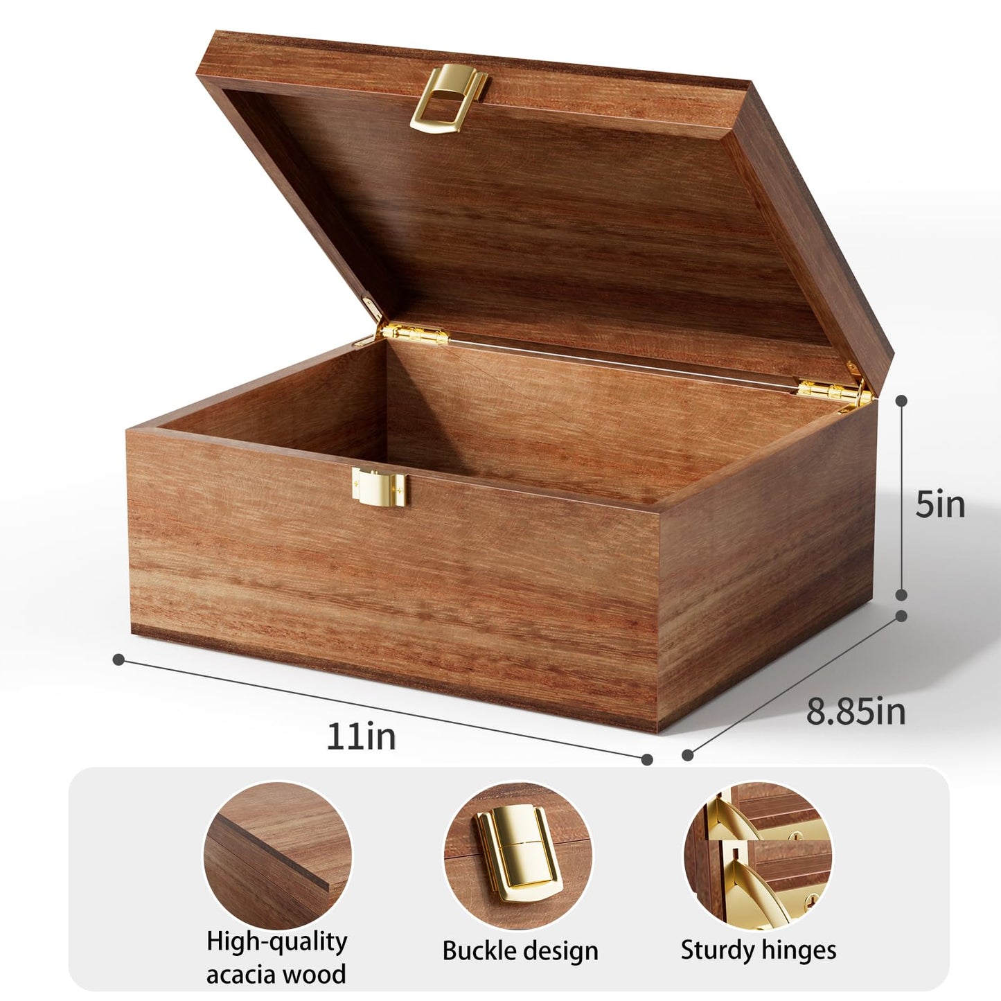 Yaoyiizy Wooden Keepsake Box, Acacia Memory Box with a Hinged Lid, Wooden Storage box, for Picture Letter Time Capsule - Wooden Gift Boxes
