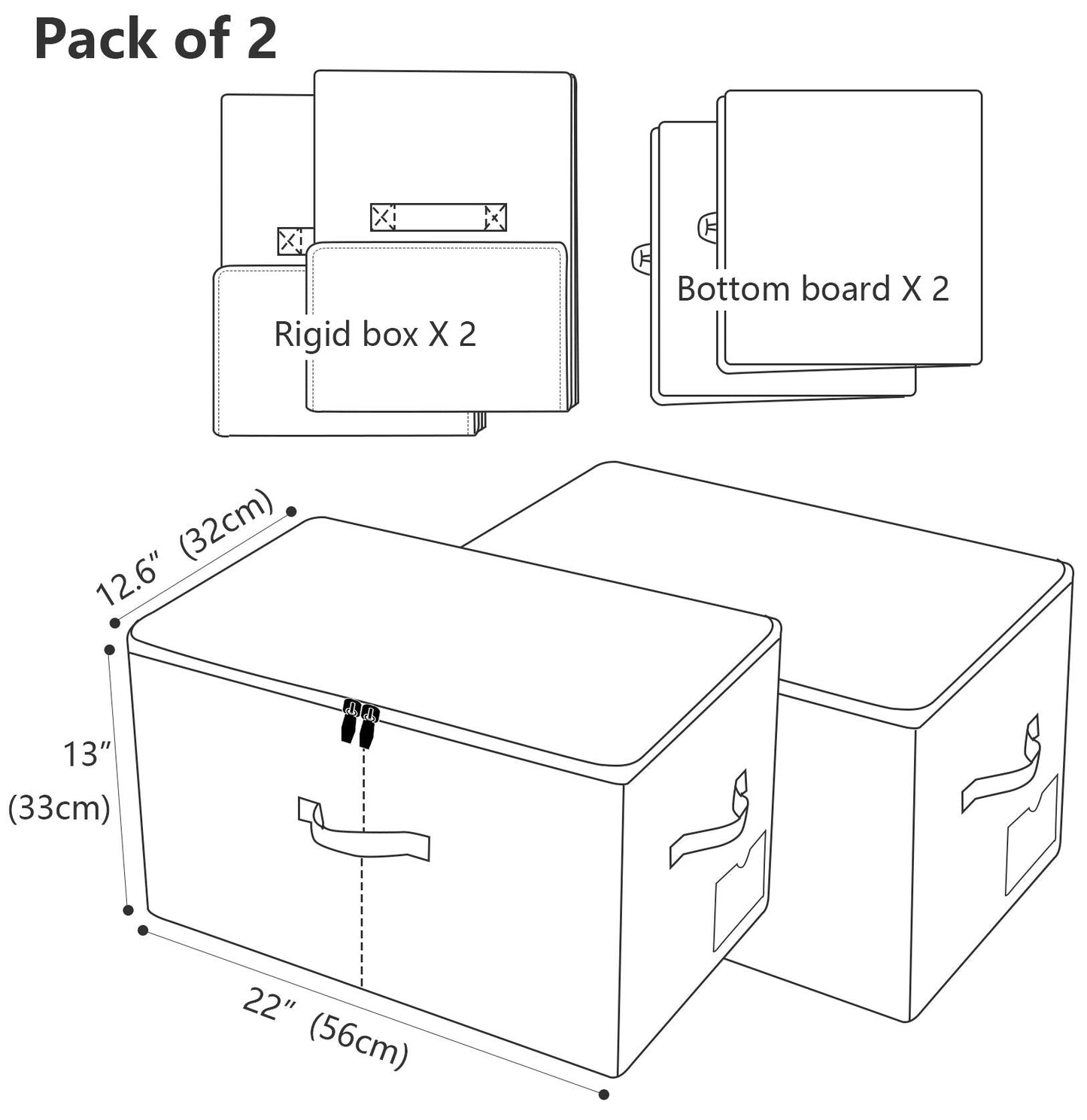 iwill CREATE PRO Pack of 2, Large Size Folding Washable Fabric Storage Boxes for Bedding Sheets, Blankets, Pillows, Clothing, Toys, Dark Gray