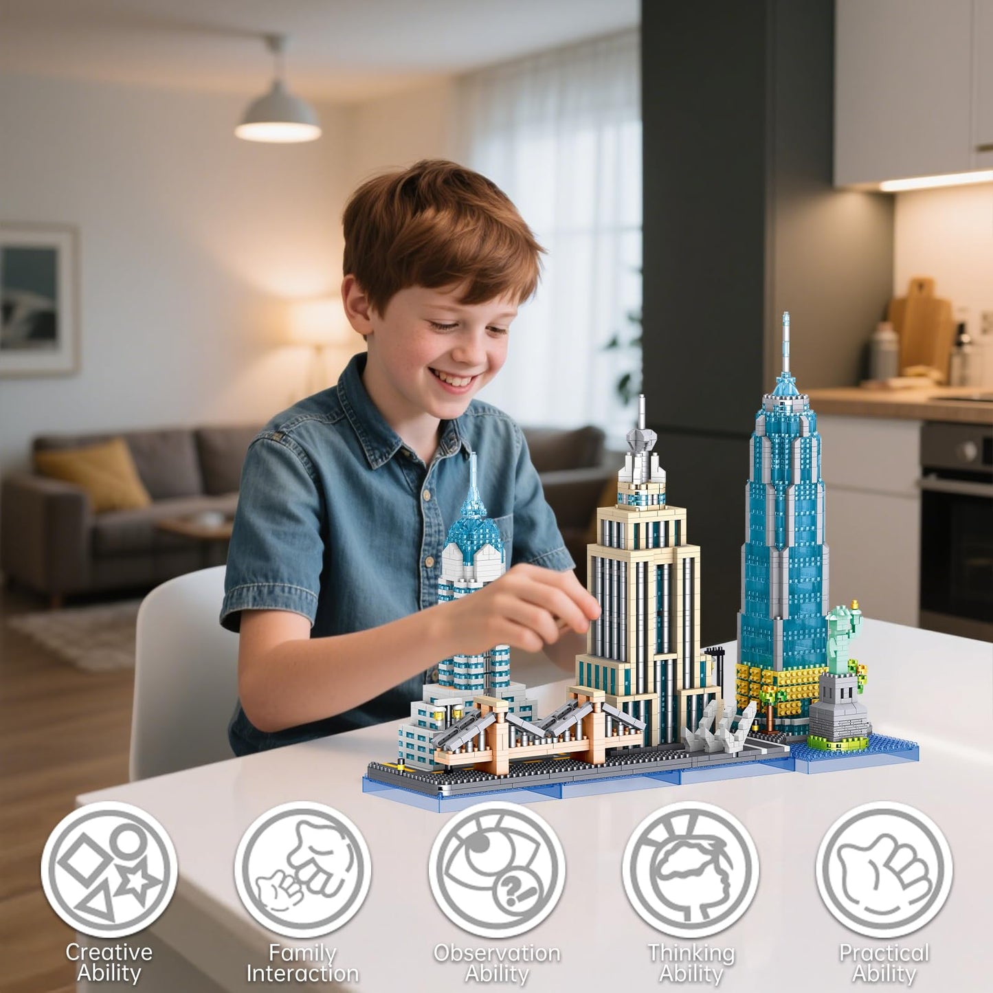 APENGBAOL New York Skyline Micro Mini Blocks Building Set, The Statue of Liberty,Empire State Architecture Building, Brooklyn Bridge, Gift for Kids and Adults (3262 Pieces)