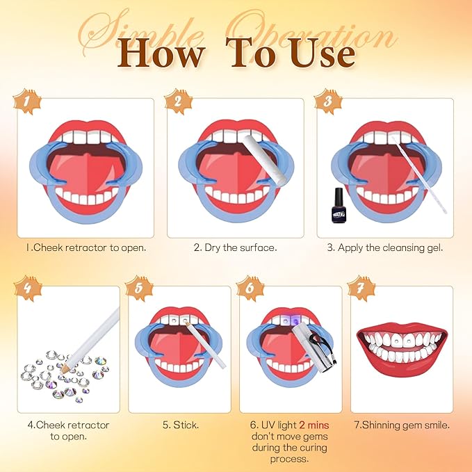WATRZ 260 Teeth Gem Kit,Tooth Gems for Teeth DIY Crystals 7 Shapes with 200 Round Crystals Multicolor Butterfly Love for Girls Harmless