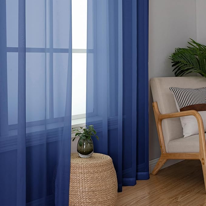 Lecloud Royal Blue Sheer Curtains 84 Inches Long 2 Panels Set, Elegant Rod Pocket Window Treatments for Living Room, Airy Lightweight Voile Transparent Curtains Home Decor, Each Panel 42 X 84 Inch