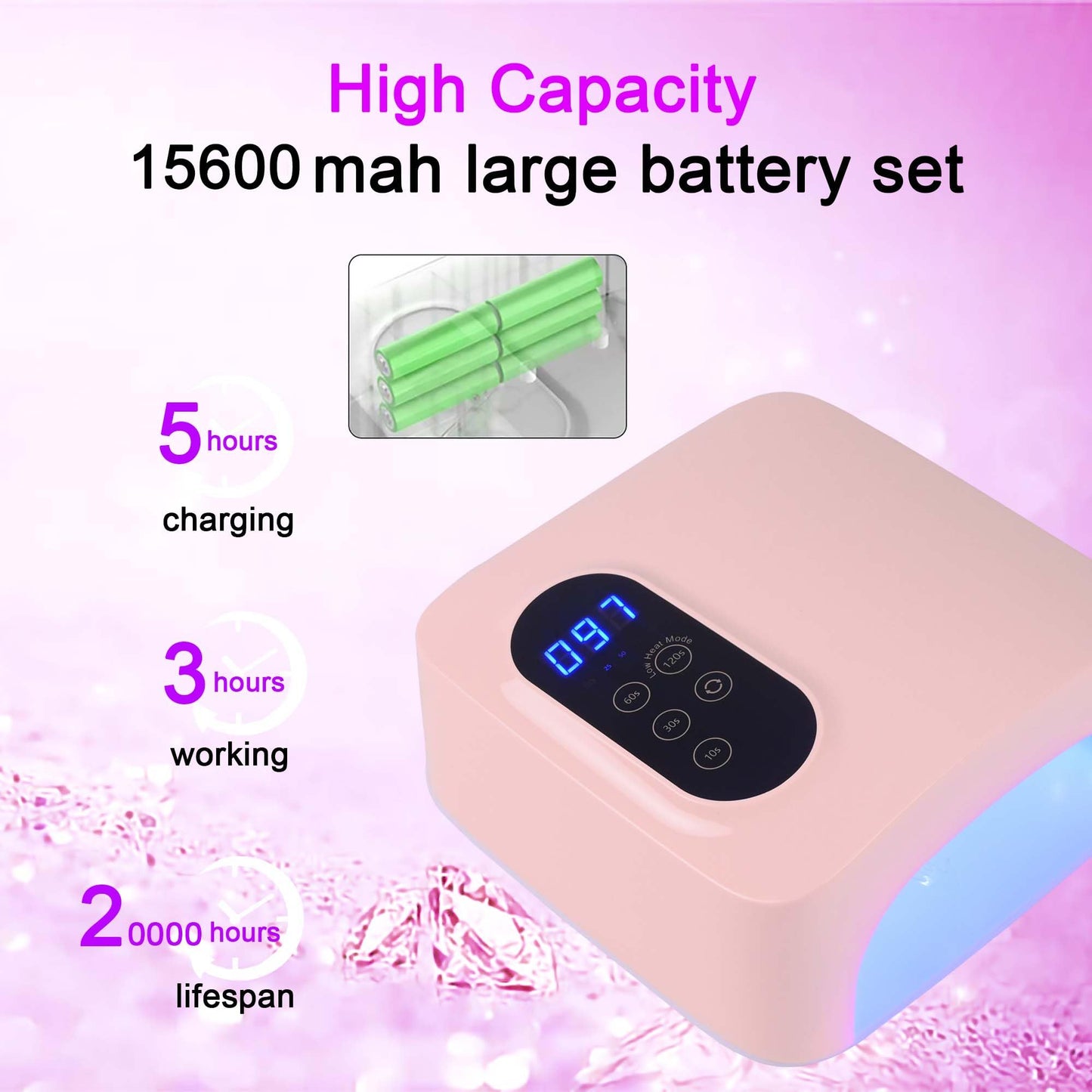 PASSHA 72W Cordless LED Nail Lamp, Rechargeable UV Nail Dryer for Gel Polish, Portable Manicure Light with 4 Timers, LCD Display, 36 LED Beads