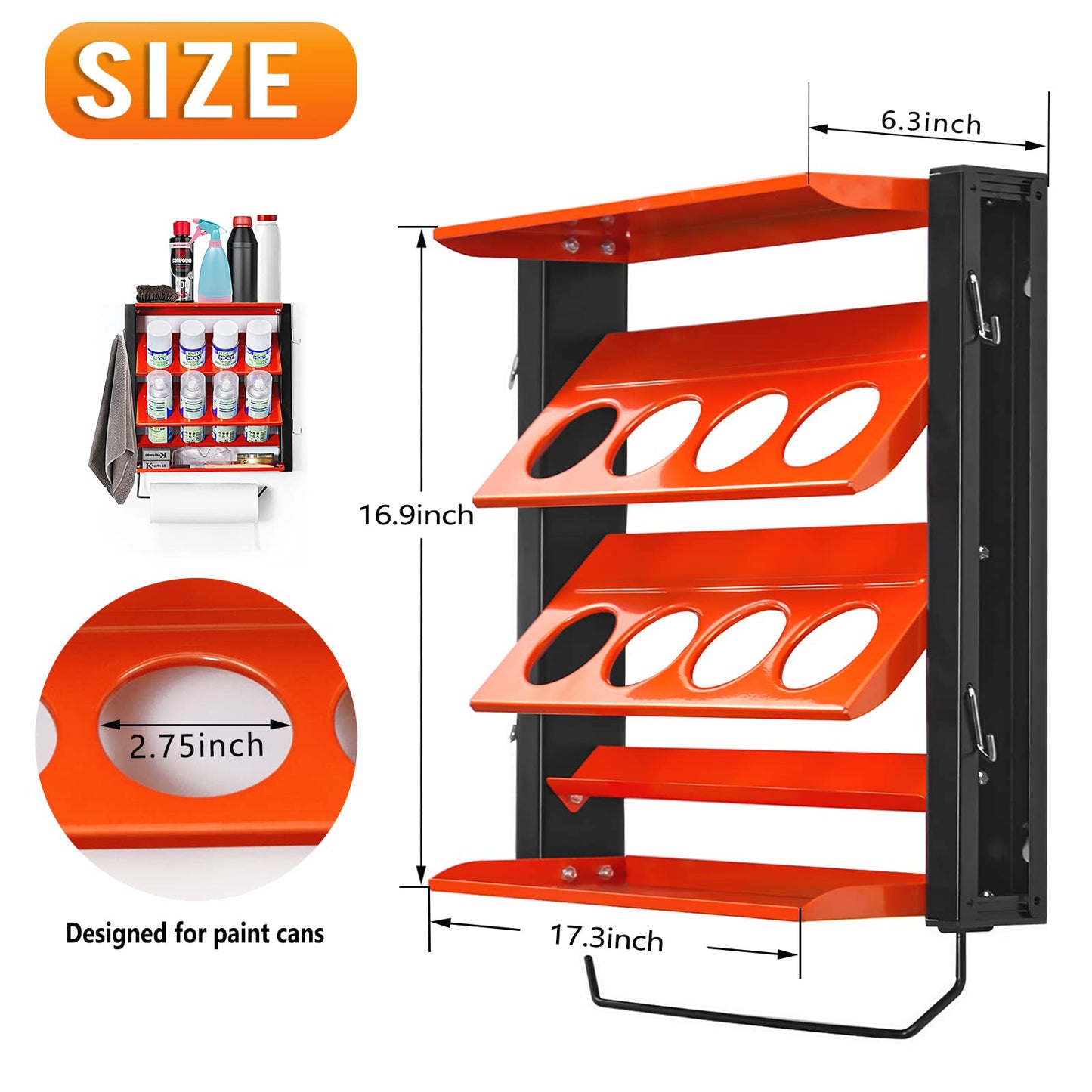 Ultrawall Spray Can Holder Rack With Paper Towel Holder, Steel Wall Mounted Spray Bottle Holder, Garage Wall Mount Shelf, Utility Storage Rack, Tool Storage Rack, Holds 100 lbs