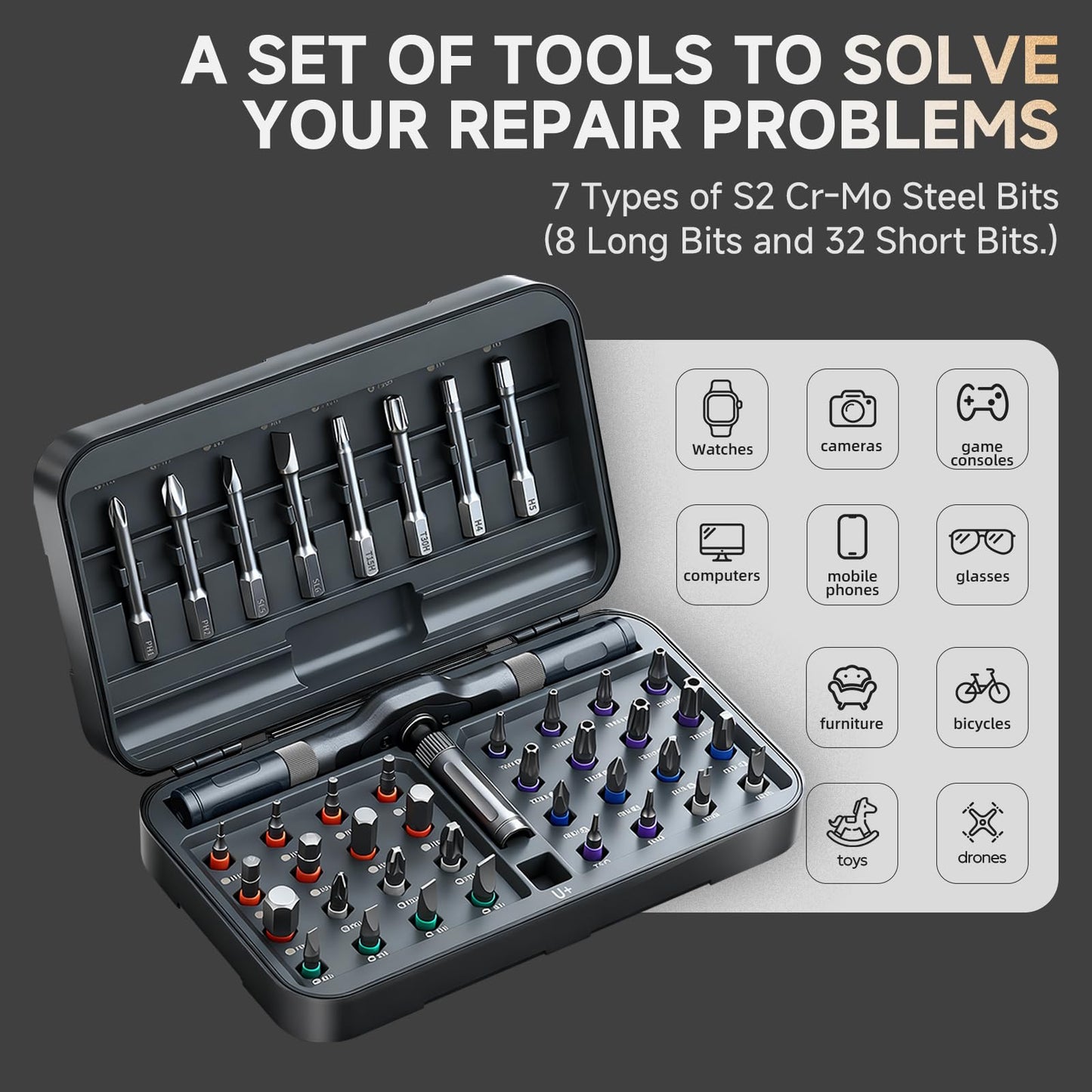 42 in 1 Magnetic Screwdriver Set, DIY Ratchet Screwdriver Set, Multi Bit Screw Drive with Storage Case, Portable Compact Repair Tool Kit for Gifts, Furniture, Computer, Bicycle