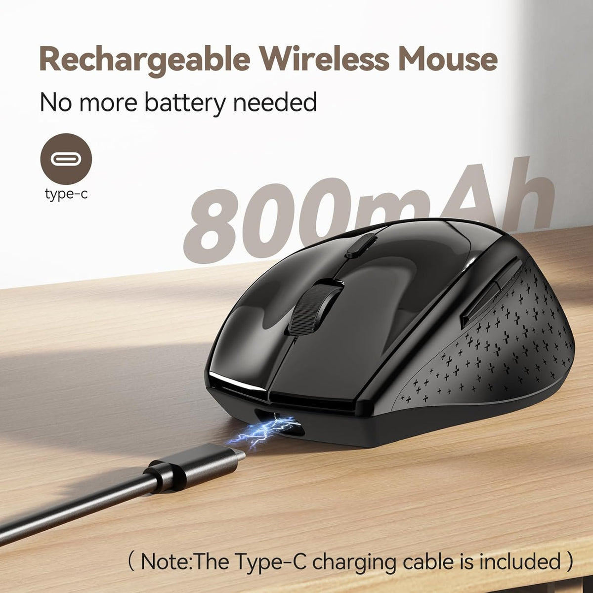 TECKNET Wireless Mouse Jiggler, USB-C Rechargeable Mouse, Silent Mouse Quiet Click, Build-in Mouse Mover, 6400 DPI Ergonomic Mouse, 2.4G Cordless Computer Mice for Mac, Laptop, Desktop, PC