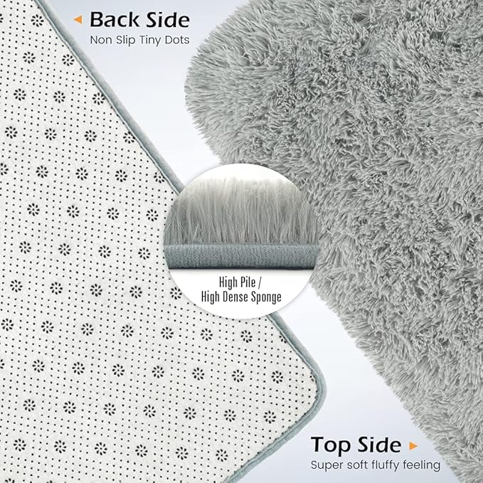 Amearea Premium Soft Fluffy Rug Modern Shag Carpet, 5' x 7', Fuzzy Plush Rugs for Living Room Bedroom Kids Room Home Decor, Nursery Non Slip Indoor Shaggy Carpets, Grey
