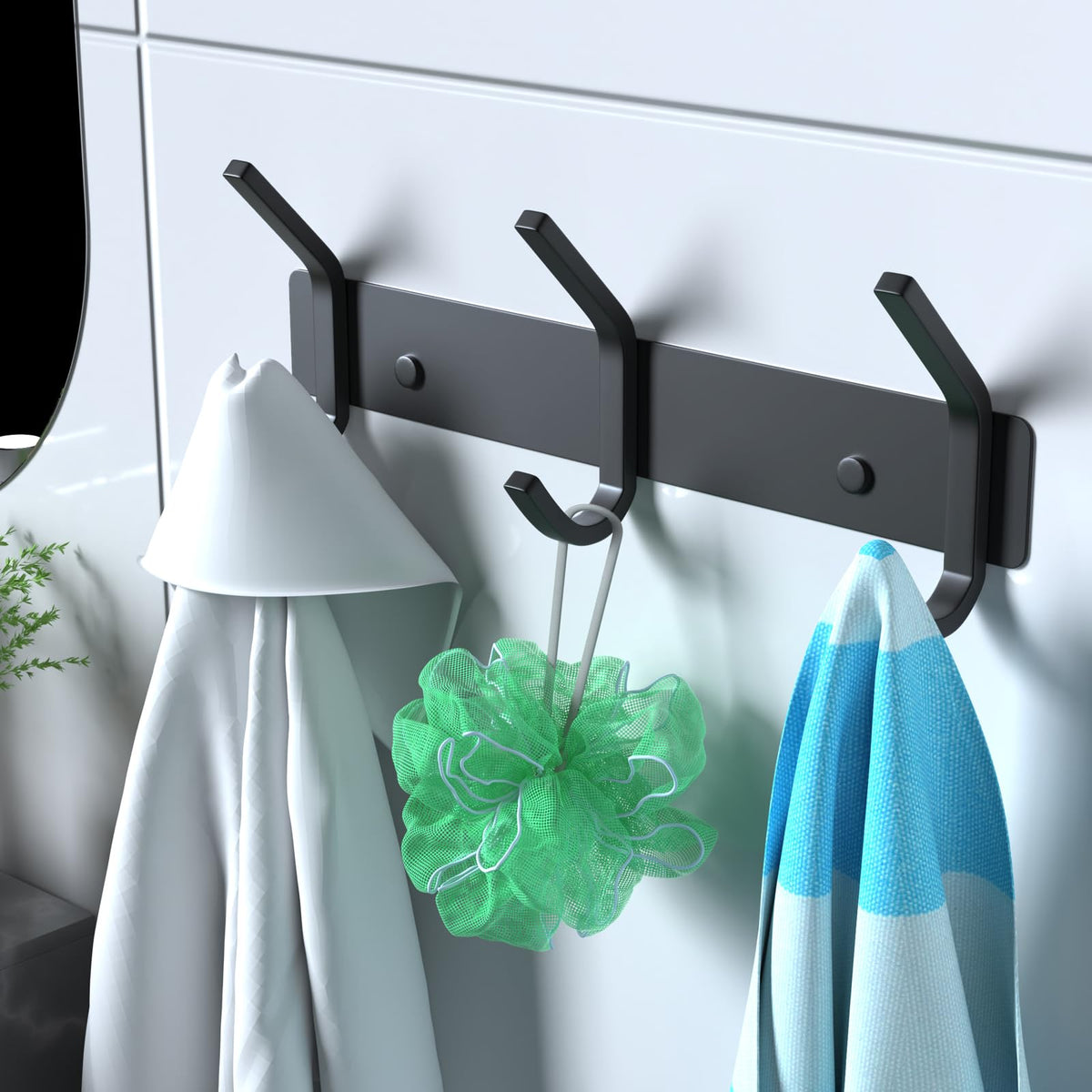 2PACK Coat Hooks Wall Hook for Hanging Clothes Robes Towels Hats Heavy Duty Coat Hanger Coat Rack Wall Mount with 3 Hooks (2 Count)