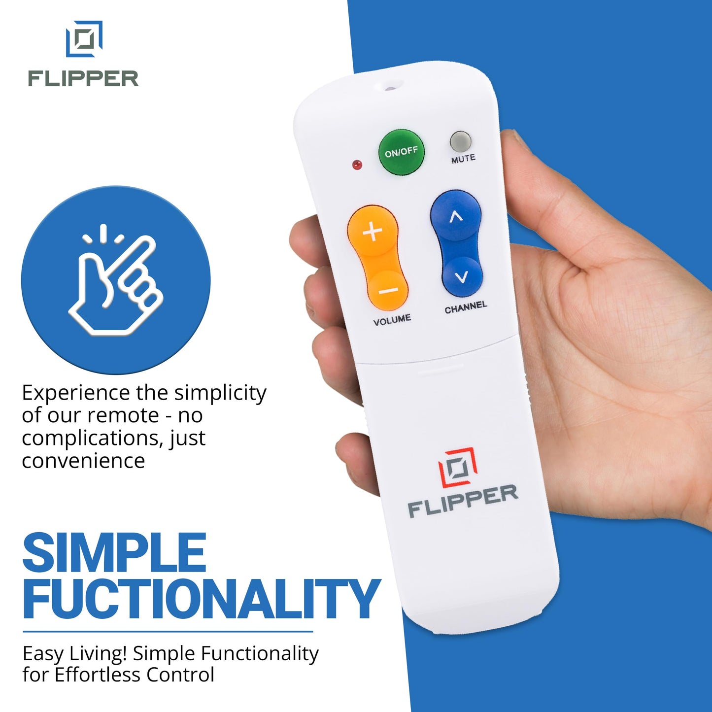 Flipper Big Button Universal TV Remote for Seniors, Dementia - Works Both TV Only or TV & Cable (STB) Set Up - Favorites, IR Devices Spectrum, Xfinity, Samsung, Vizio, LG [Does not Work Streaming]