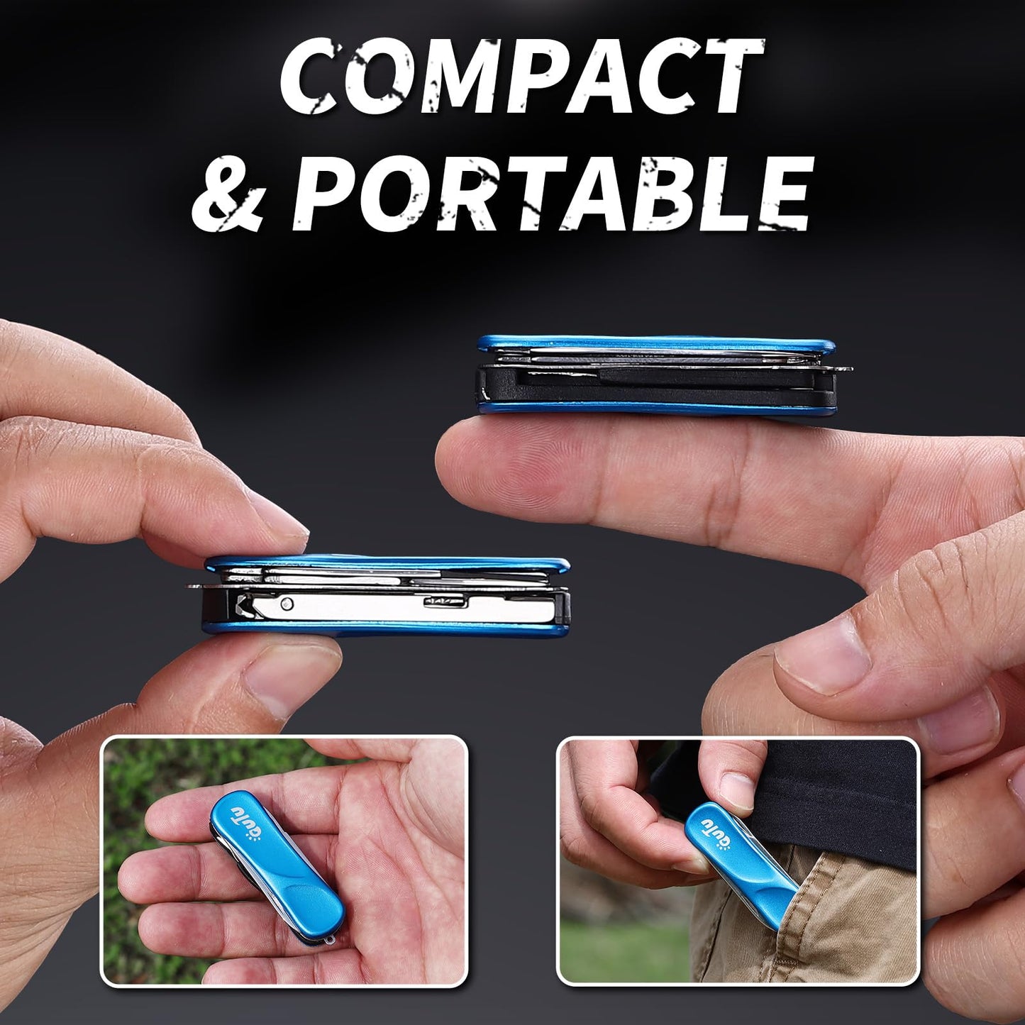 OUTU Keychain Nail Clippers Multitool, 7 in 1 EDC Utility Tool with Nail Clipper, Scissors, Manicure Sets Gifts for Him Men Husband Dad Boyfriend (Blue)