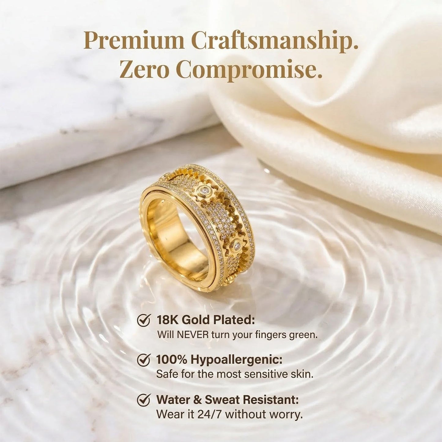 Xarewx Mindfulness Rings for Women, Fidget Ring, Adjustable Anti-Anxiety Fidget Rings, Menopause and Stress Ring, Calm & Everyday Wear (Gold, 12)
