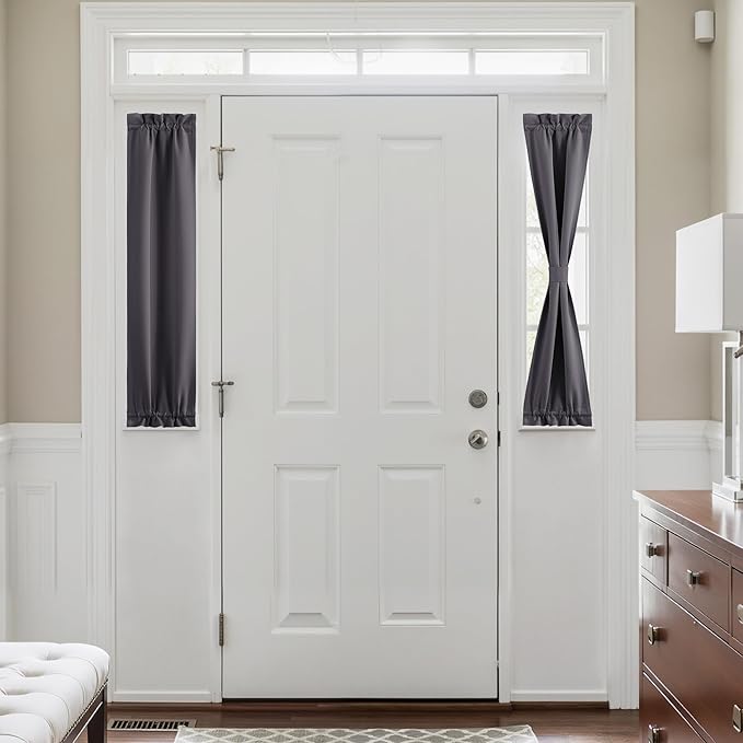 NICETOWN Blackout Side Door Curtains, Front Door Curtains for Small Window, Privacy Shades for Sidelight, Thermal Insulated Window Covering, Grey, 1 Panel, W12 X L40 Inches Long