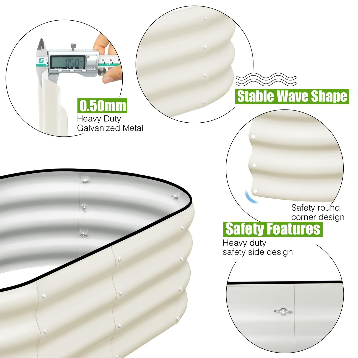 SnugNiture Galvanized Raised Garden Bed Outdoor, 2 Pcs 4x2x1ft Oval Metal Planter Box for Planting Plants Vegetables, White
