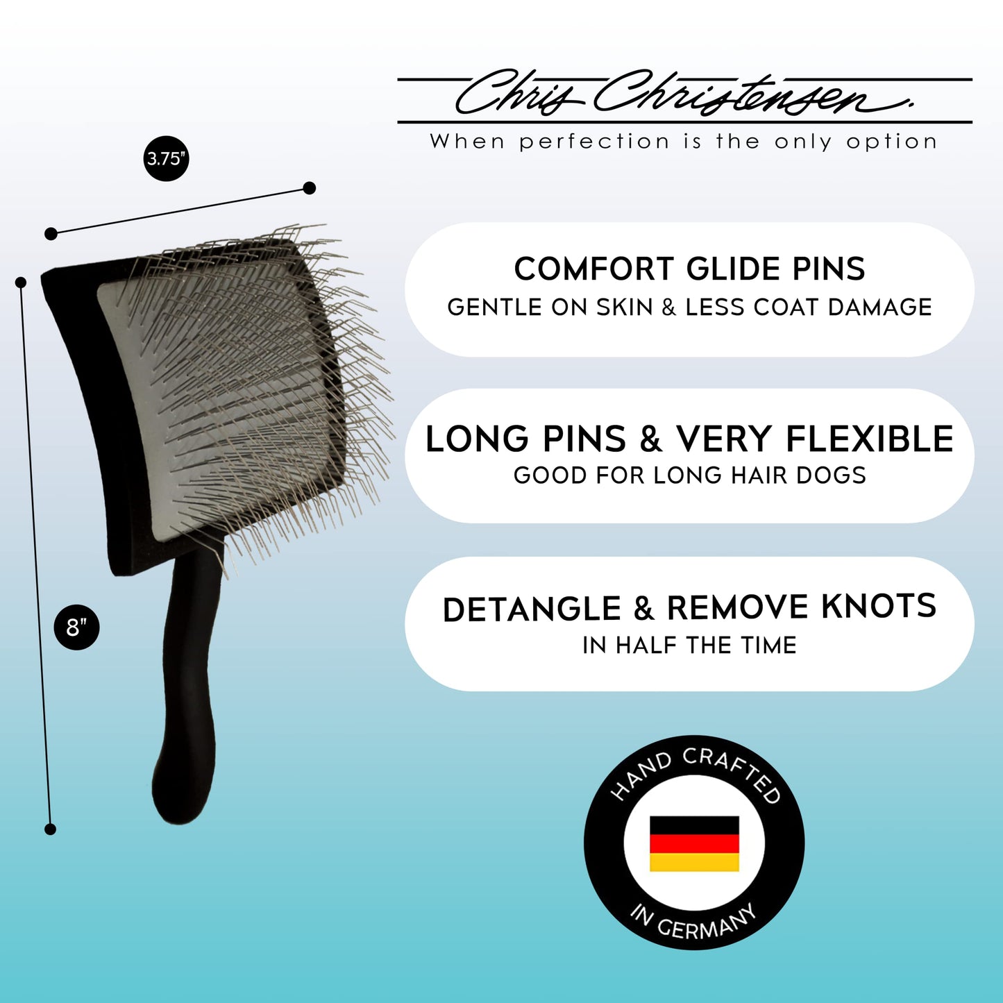 Chris Christensen Brush & Comb Bundle - Big K Slicker, 000 7.5 in Greyhound Style Fine/Coarse Comb, 27mm Original Series - Groom Like a Professional, Made in USA