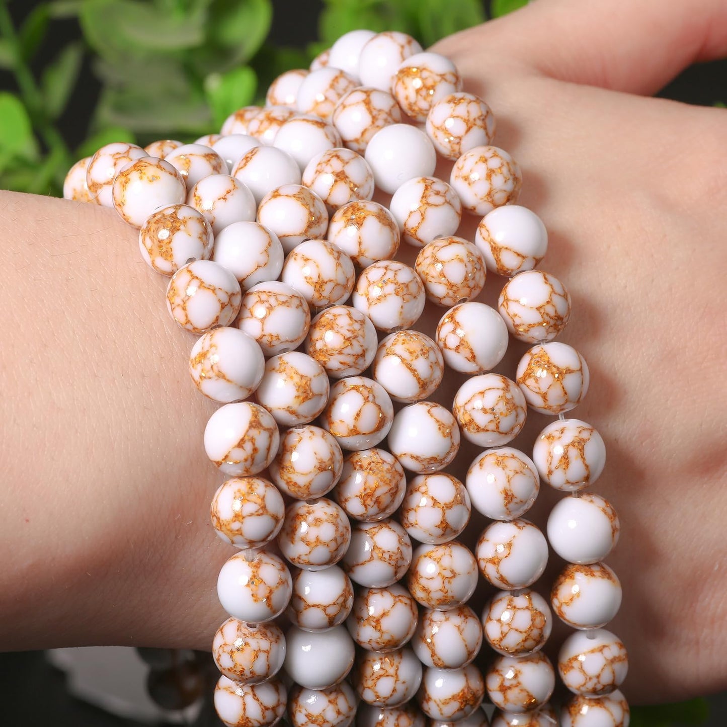 6mm White and Gold Turquoise Natural Stone Beads Round Loose Beads for Jewelry Making Yochus DIY Beads Bracelet Necklace