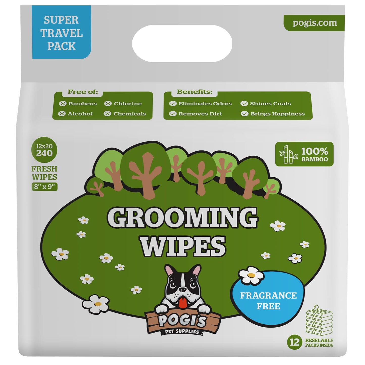 Pogi's Grooming Wipes Home & Travel Bundle - 100-Count Grooming Wipes for Home and 240-Count Packs for Travel