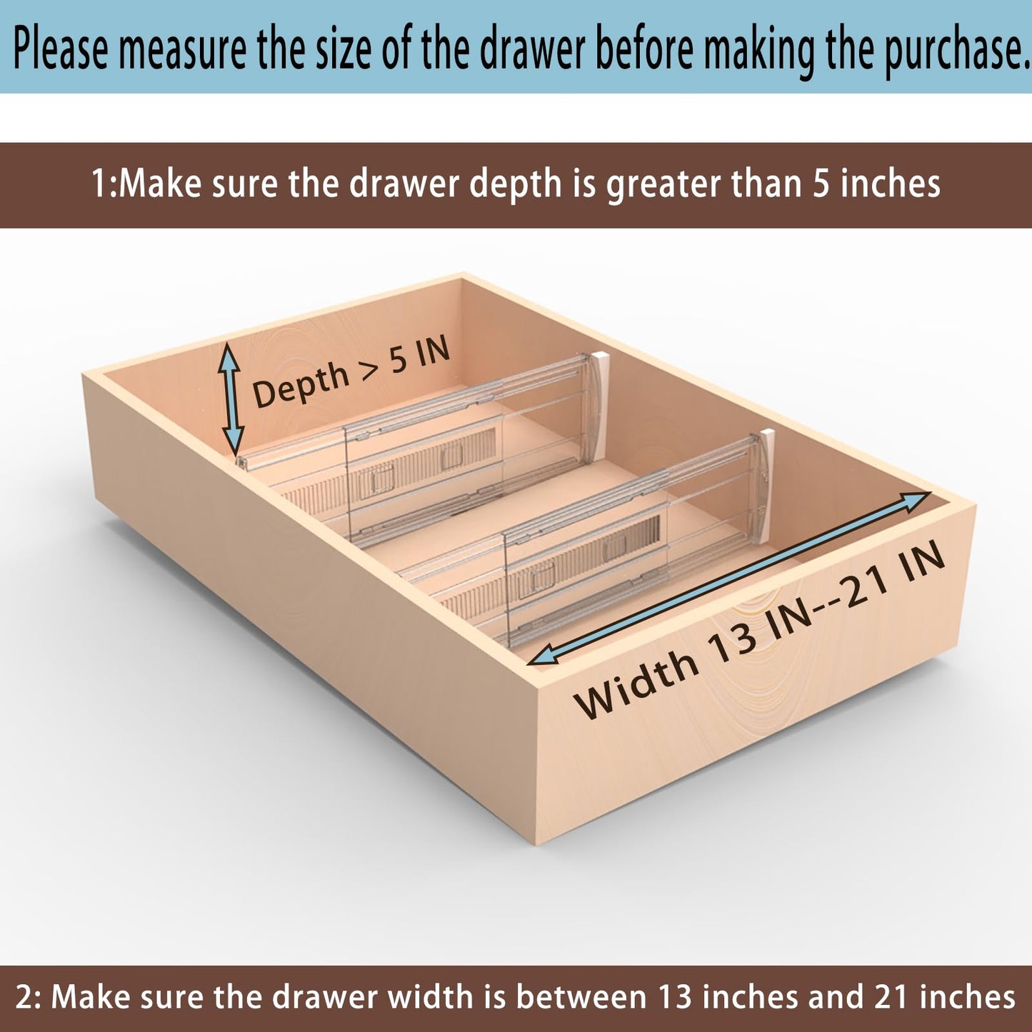 SPEREELER 8 Pack Adjustable Drawer Dividers for Clothes,5" High Expandable From 13-21" Clear Drawer Organizers, PC Plastic Separators for Dresser/Bedroom/Bathroom/Kitchen/Office Storage