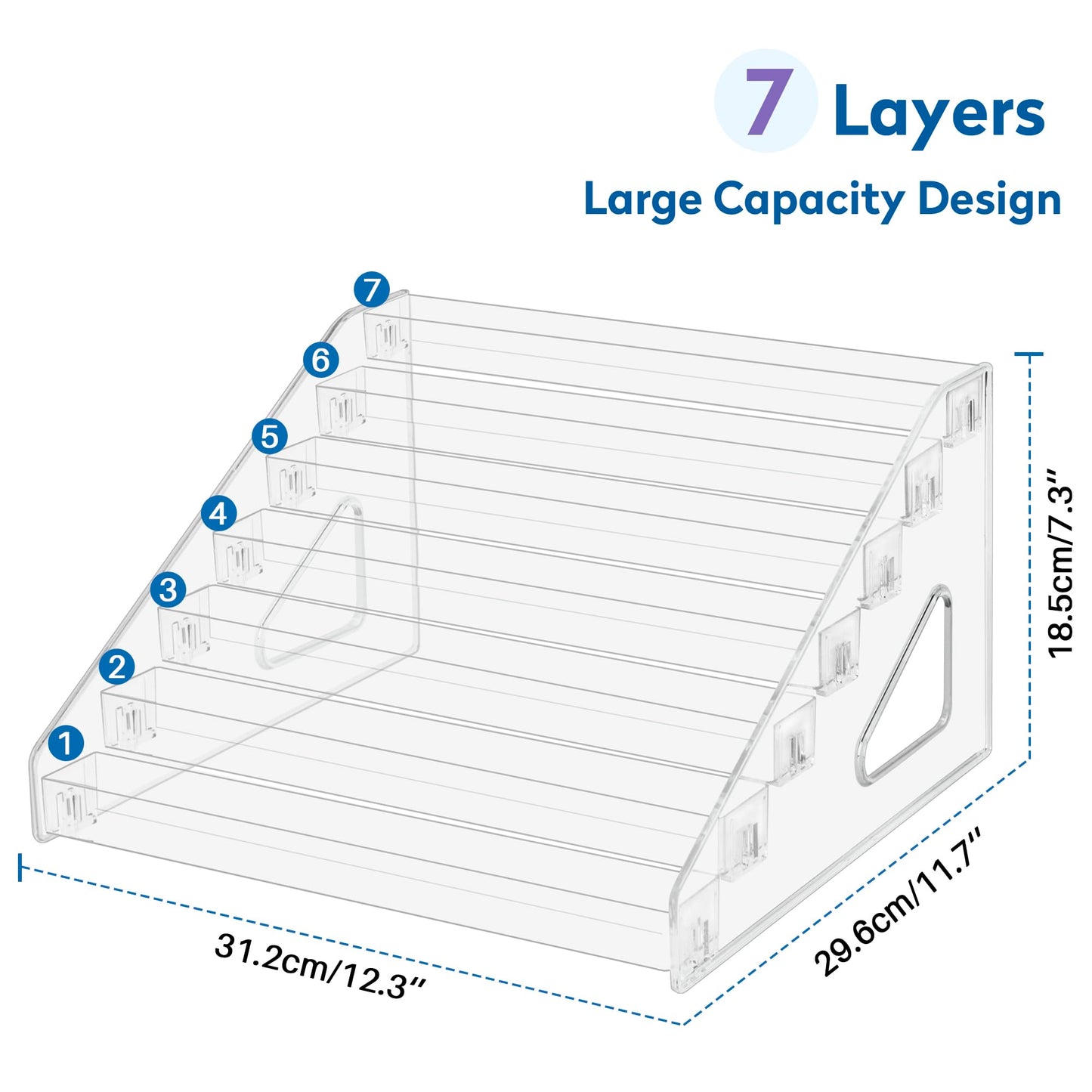 PACMAXI 7-Layer Transparent Button Pins Display Case, Large Capacity Storage Organizer for 35-60 Badges, Portable and Durable Display Box (No Button Pins Included) (7-Layers)