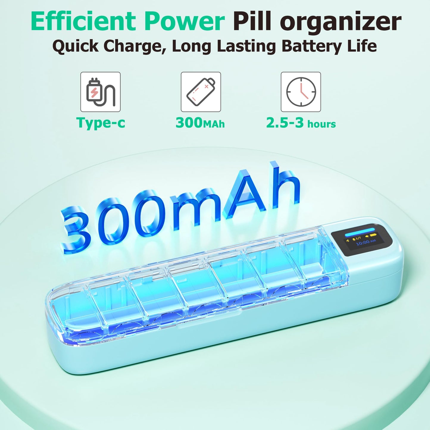 Daviky Smart Pill Organizer with Alarm, Bluetooth Daily Once a Day Pill Box 7 Day with APP, Weekly Travel Pill Case, Portable Pill Reminder for Medicines, Supplements and Vitamins(Green)