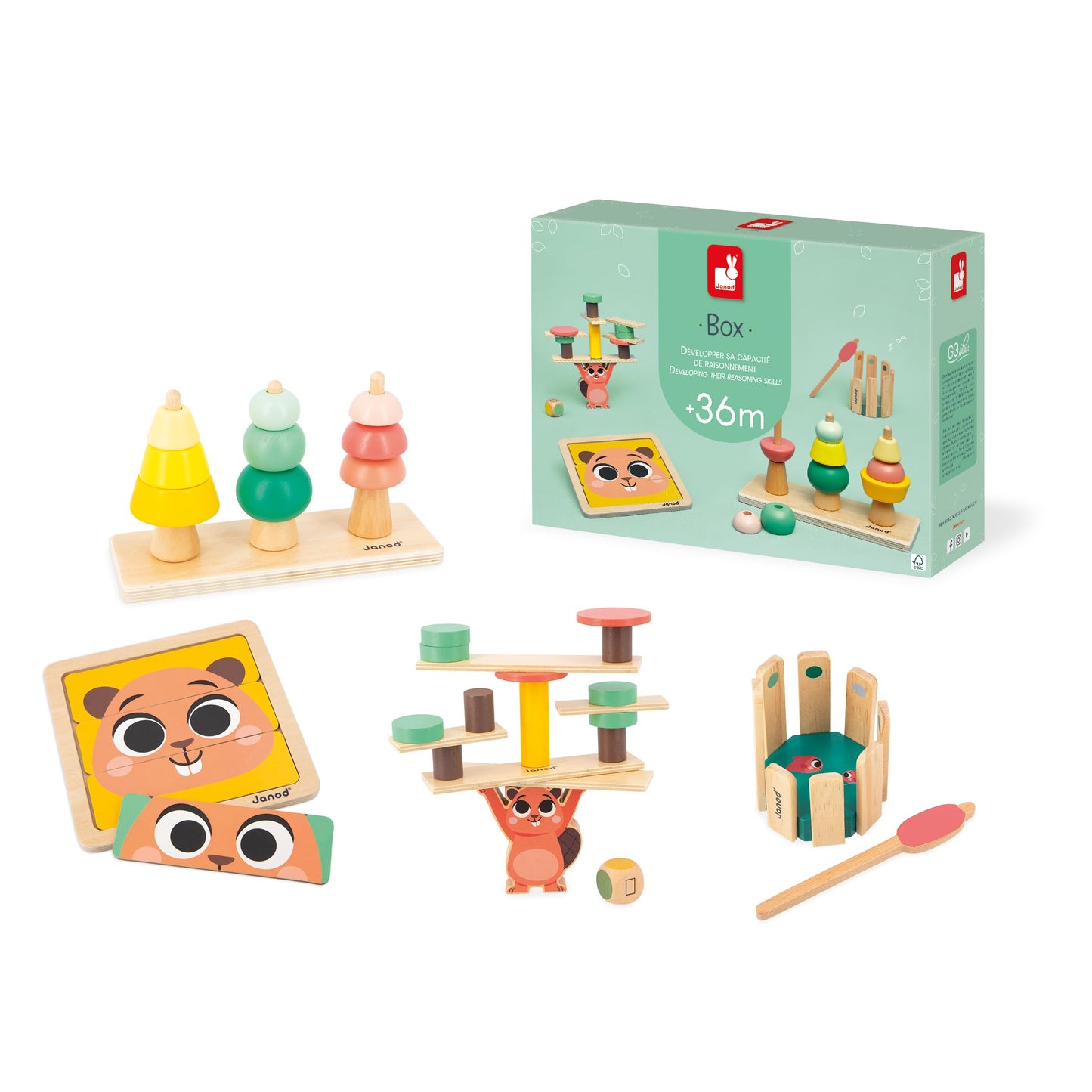 Janod Toy Box - 4 Piece Subscription Learning Set - Early Learner Essentials - Ages 36 Months+ - J04066