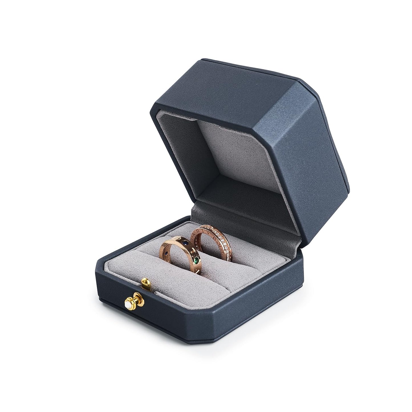 Oirlv Premium Leather Double Ring Box for Wedding Ceremony Engagement Couple Rings Holder Jewelry Gift Box(Blue,Double)
