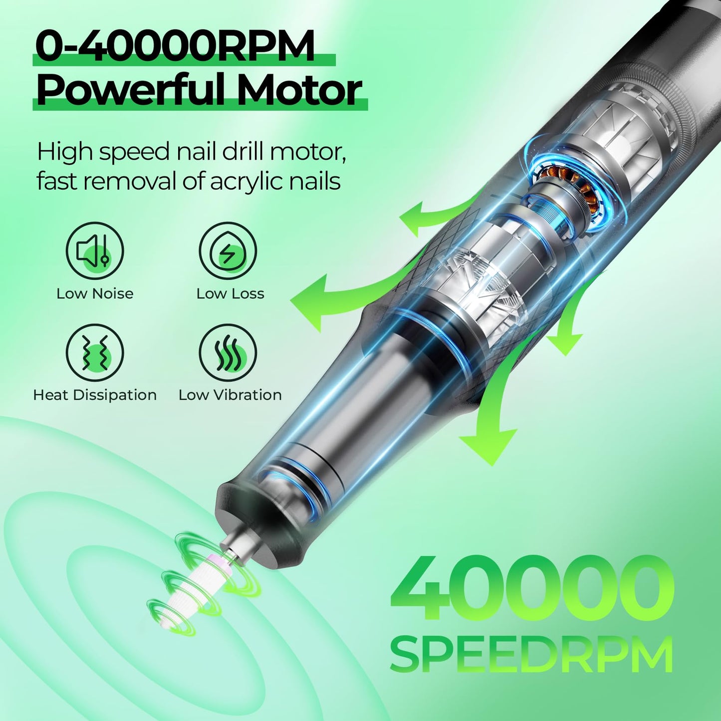 JOSGLOI Electric Nail Drill Professional: 40000RPM Electric Nail File Kit E File Nail Drill Machine with LCD Display for Acrylic Gel Nail, Manicure Pedicure Polishing Nail Grinder for Salon Home Use