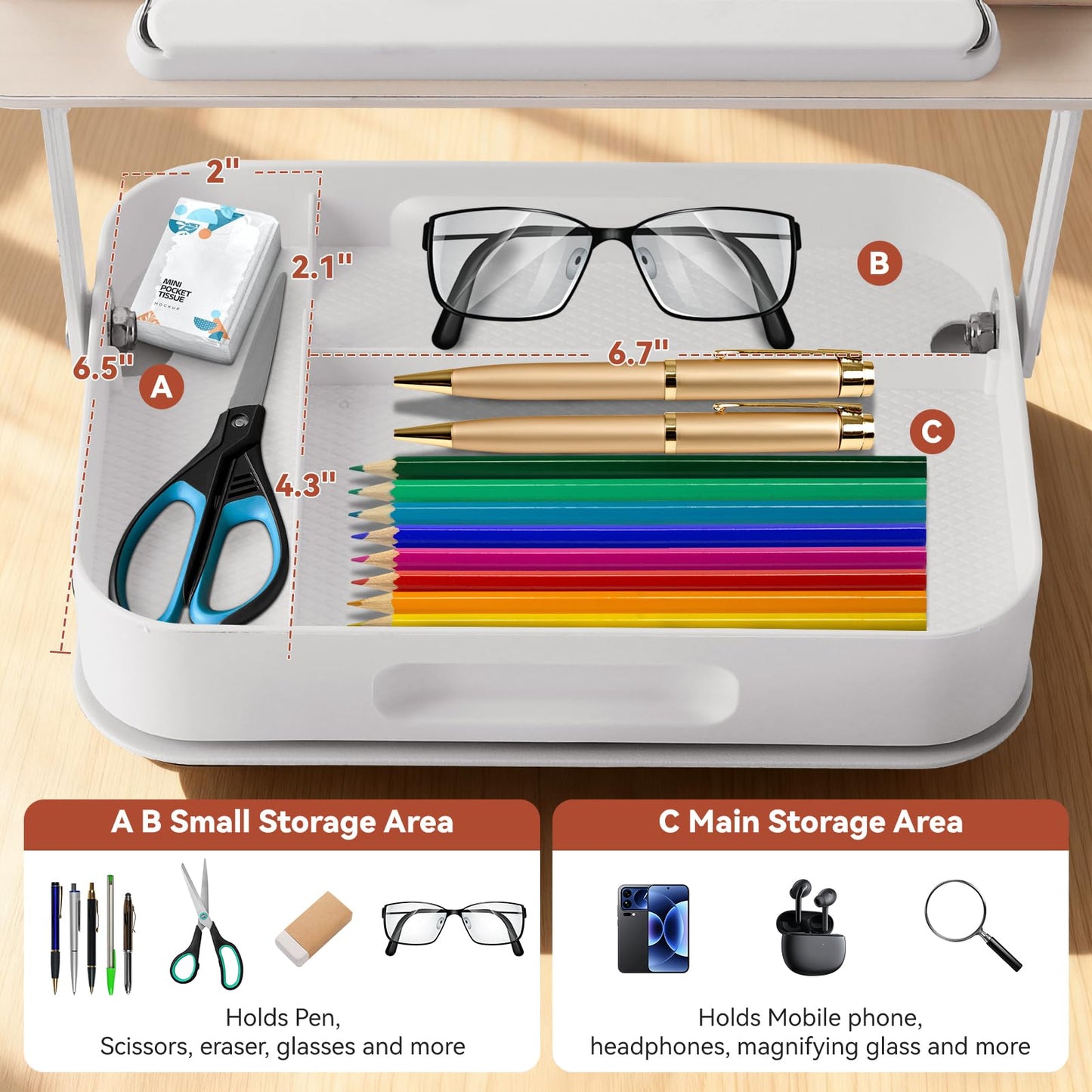 Book Stand for Reading Hands Free, 360° Rotating & Foldable Book Holder Stand for Desk with Storage Box, Carbon Steel Cookbook Recipe Book Holder for Kitchen, Office, Bible Study (White)
