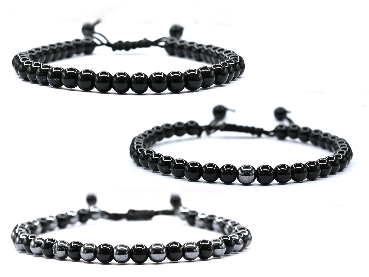 Amazing Gemstone Lymph Detox Magnetic Bracelet Ankle, Black Obsidian Hematite Bracelet Pulseras Para Hombres Mujer Stocking Stuffers (Set of 3)