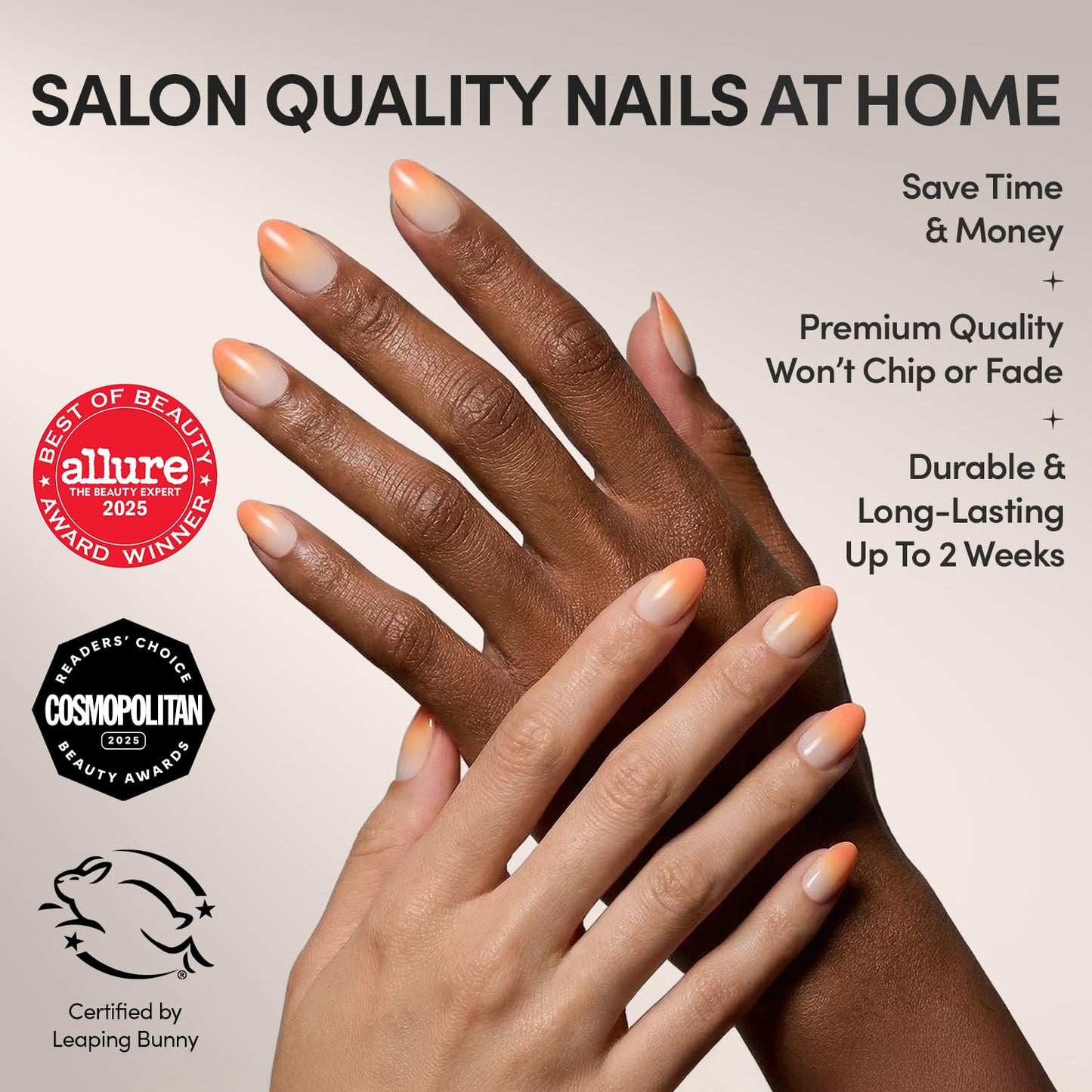 Glamnetic Press On Nails - Candy Corn | Short Oval Fake Nails with Ombre Design and Glazed Finish, Salon Quality Halloween Nails | 15 Sizes - 30 Nail Kit with Glue