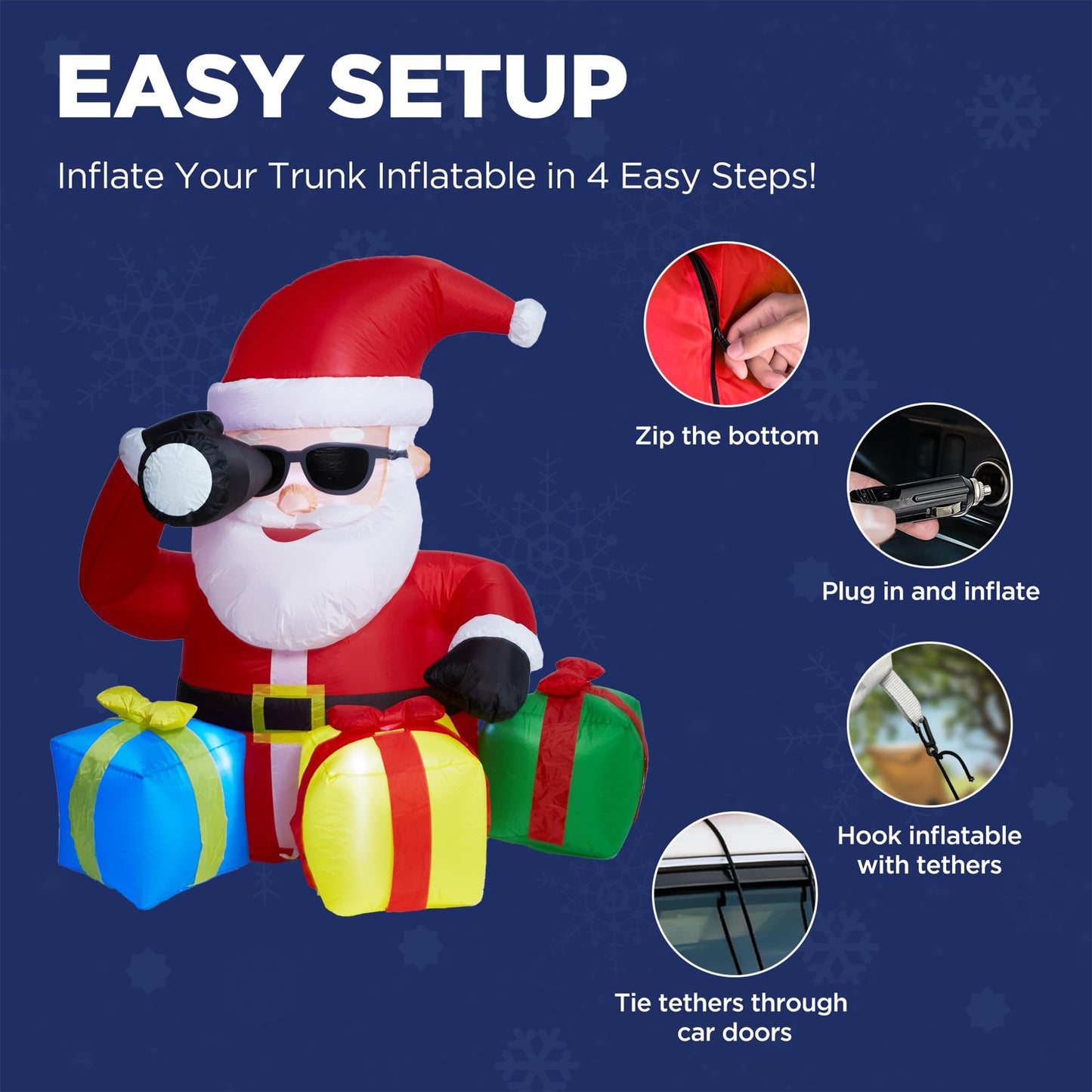 5 FT Christmas Rooftop Inflatable Santa with Telescope & Lighted Gift Boxes for Cars, SUVs, Trucks & Golf Carts, Blow Up Yard Decoration for Lawn, Garden & Indoor Holiday Display