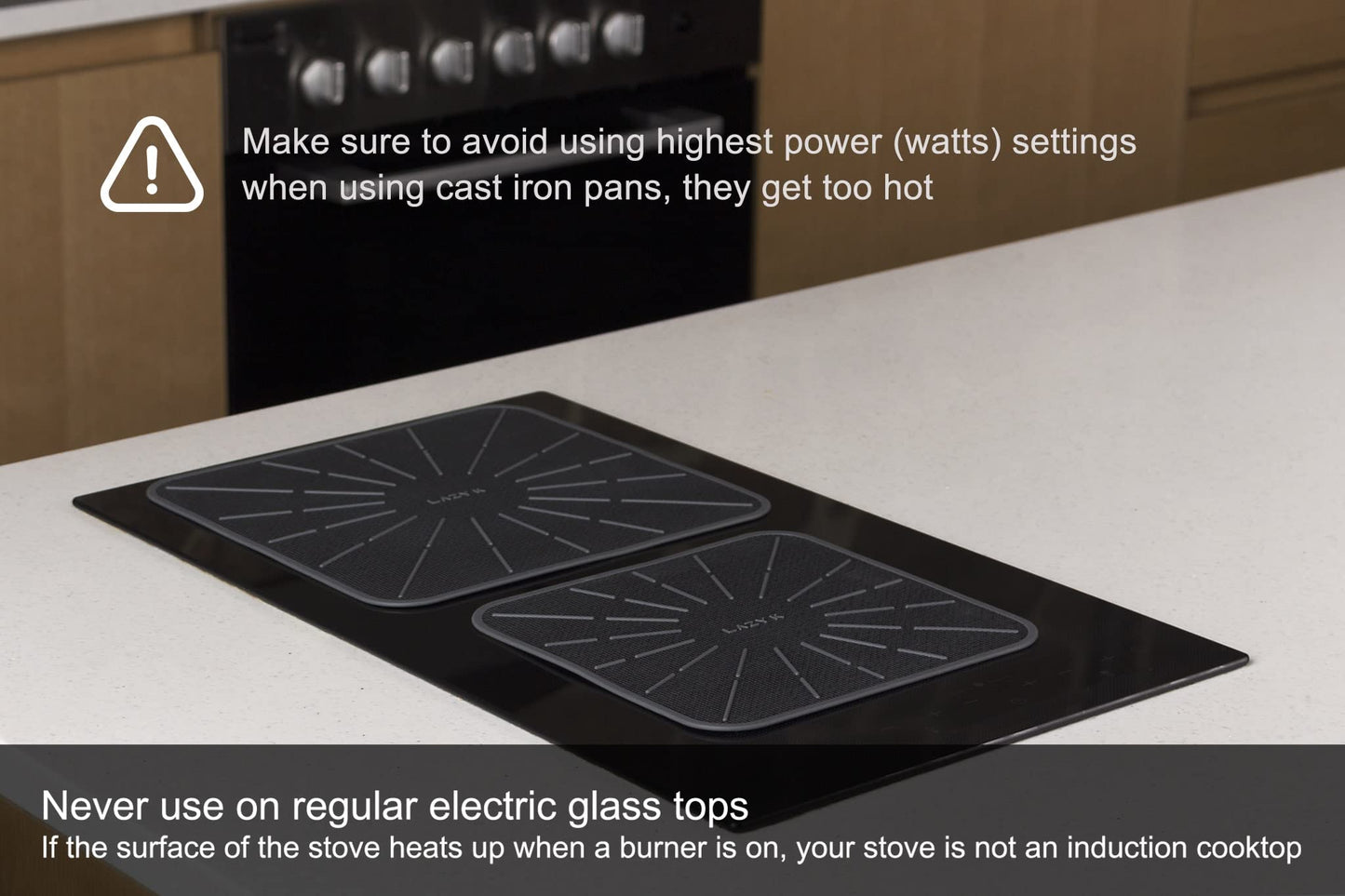 Lazy K Induction Cooktop Mat - Silicone Fiberglass Scratch Protector - for Magnetic Stove - Non slip Pads to Prevent Pots from Sliding during Cooking - Square (9inches) Black