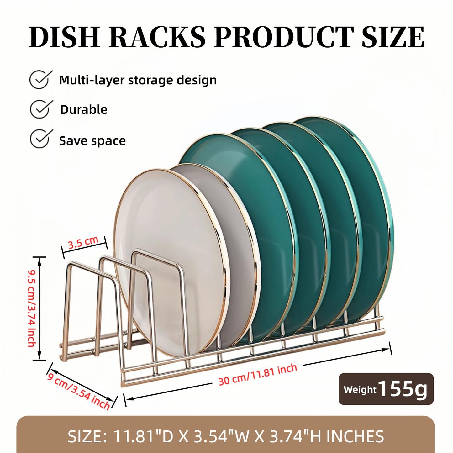 SHUTKMVCW Dish Rack Plates Holder 2 Pack set, Plate organizer for cabinet space saver, Pan lid organizer, Kitchen Storage Cabinet Organizer for Plates/bowls/cups/lids/cutting boards/spatulas