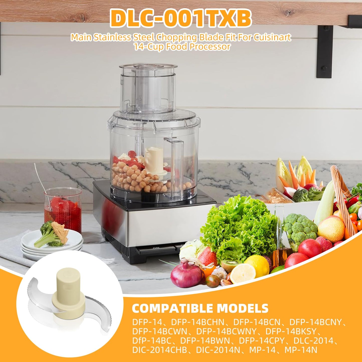 Replace for Cuisinart DLC-7,DLC-001TXA CSR Steel Blade,Compatible with Cuisinart 14 Cup DFP-14BCNY DFP-14BCNR DFP-14N etc food processor,DLC-001TXB Main Stainless Steel Chopping Blade