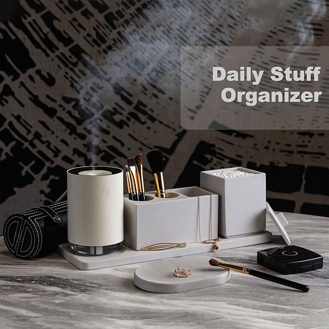 Bathroom Accessory Set Grey, Diatomite, Bathroom Accessories Countertop Complete with Electric Toothbrush Holders, Soap Dish Set