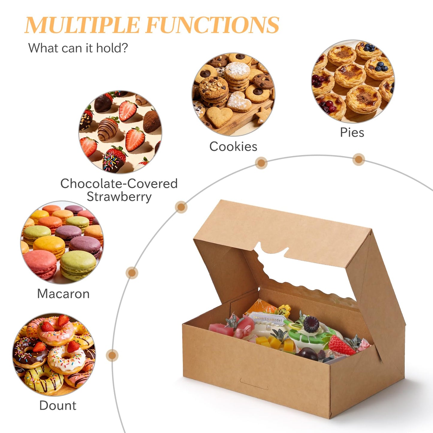COTOPHER Auto Pop Up Cookie Box with Window 8x6x2.5 Inches – 50 Pack Brown Bakery Boxes with Ribbon for Birthday Party Favors, Wedding, Christmas Gift Packaging for Cookies, Candy, Macarons