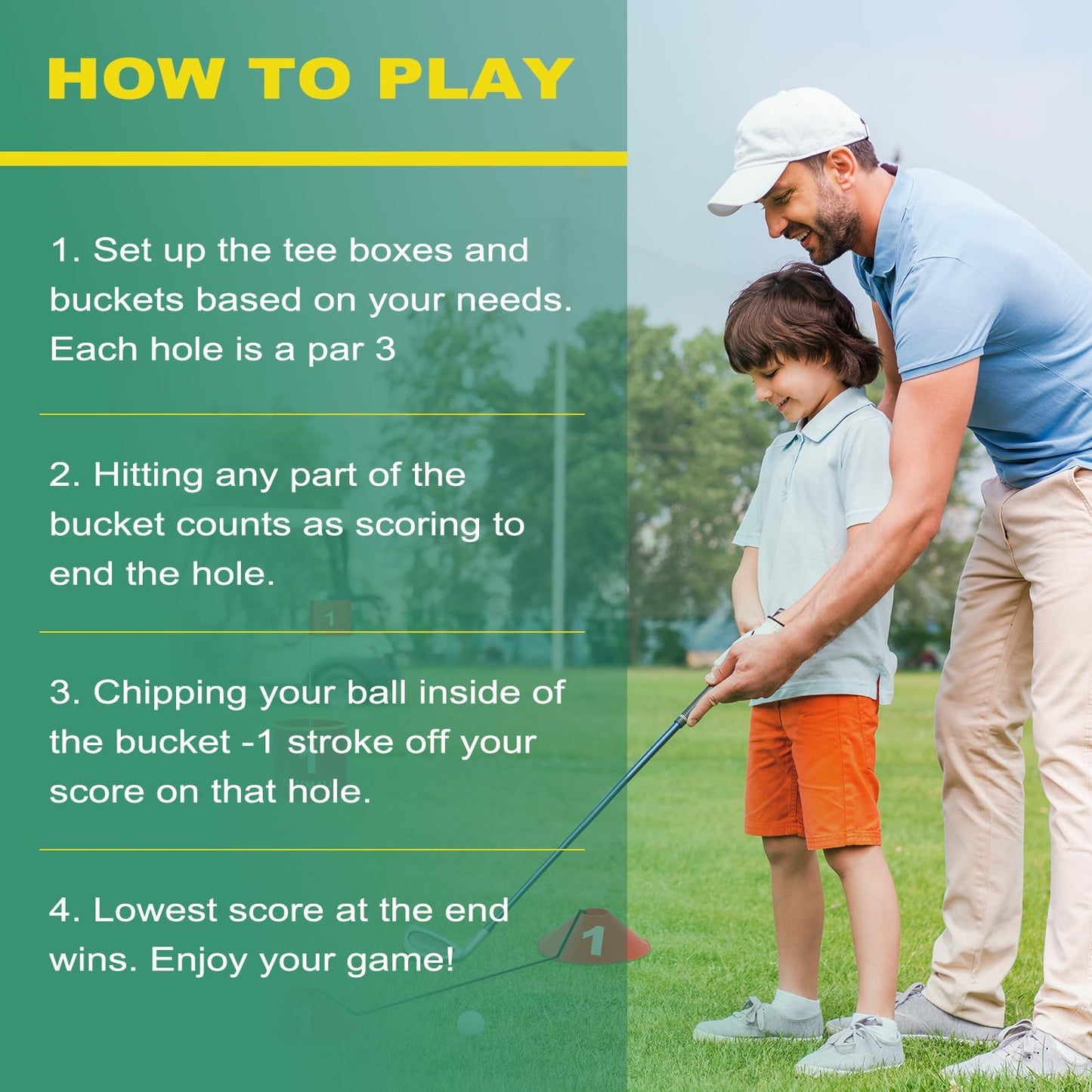 GYMMALL Golf Yard Bucket Games, 9 Holes Bucket Backyard Golf Game Set with LED Light and Flags for Adults & Kids Indoor Outdoor, Golf Practice Gift for Backyard, Park, Beach and Lawn
