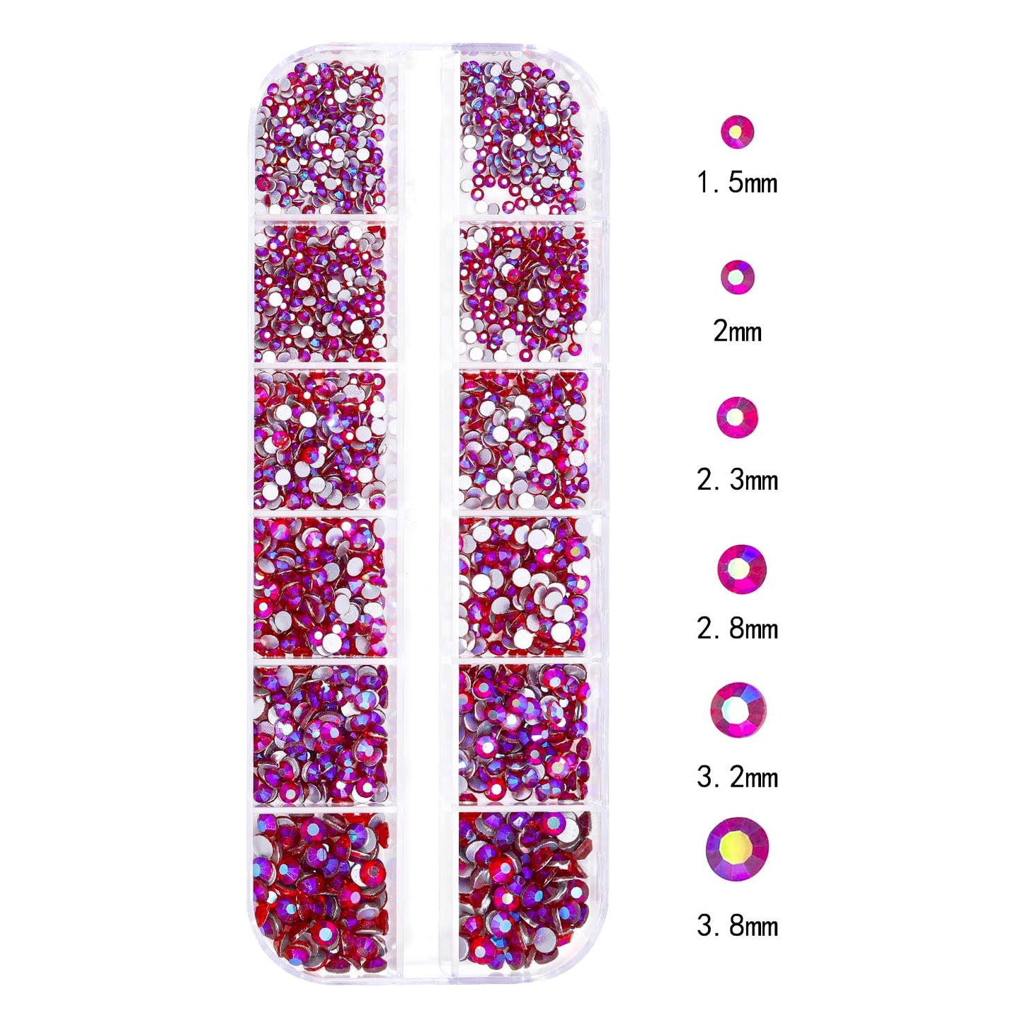 HNUIX Nail Rhinestones - 3D Multi Shape Size, Crystal AB Red Nail Gems, Flat Back, with Kit, for Nail Art, DIY Decorations