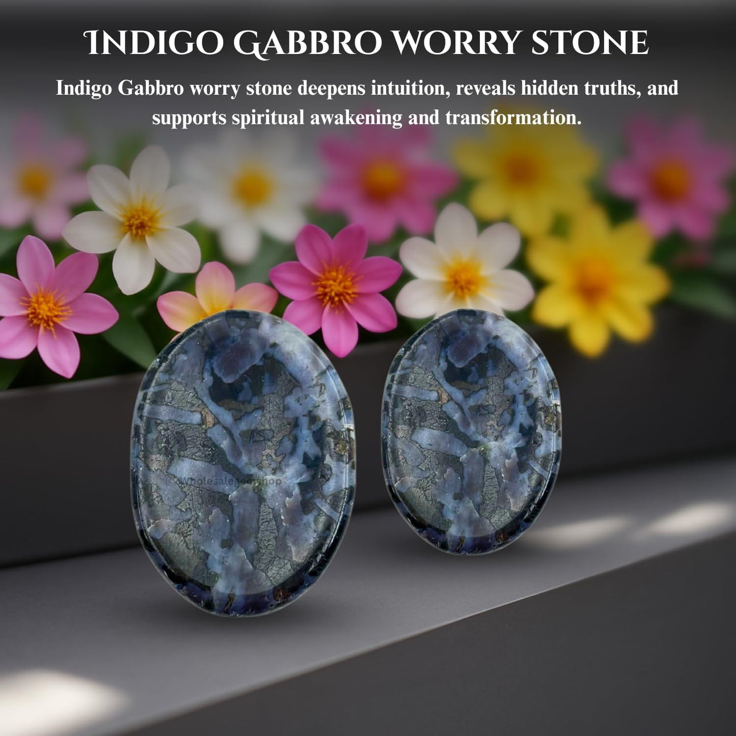 GEMSCITE Indigo Gabbro Thumb Worry Stones Metaphysical Gemstone Crystal Healing Reiki Men Women Gift FENG Shui Positive Energy Love Wellness Palm Stones Wicca Powerful