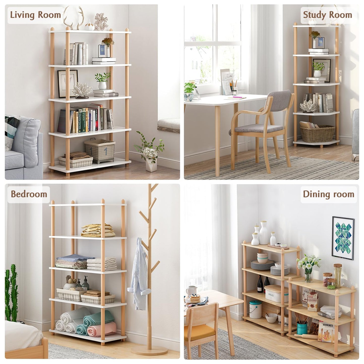 IOTXY 3-Tier Wooden Shelf Bookcase - Modern Open Bookshelf, Free Standing Storage Rack, Multifunctional Display Stand for Home and Office, White, Rectangle
