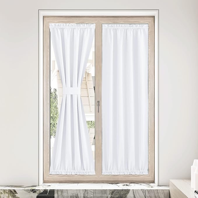 NICETOWN Room Darkening French Door Curtain for Kitchen Window, Pure White Shade Rod Pocket Thermal Insulated Energy Saving Curtain for Living Room, 1 Panel, 36 x 80 Inches