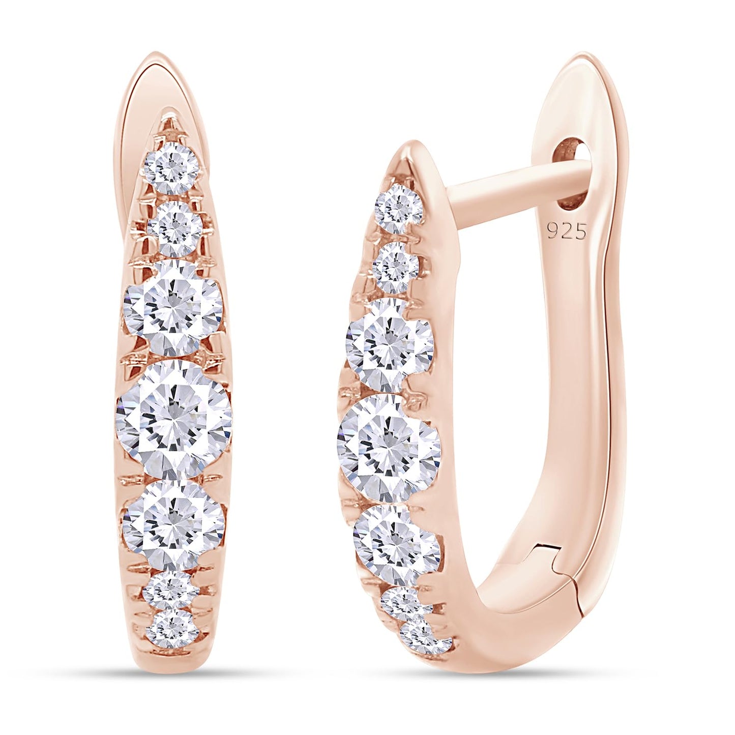 Huggie Hoop Earrings for Women Round Lab Grown Diamond Earrings for Her in 14K Rose Gold Over Sterling Silver Jewelry