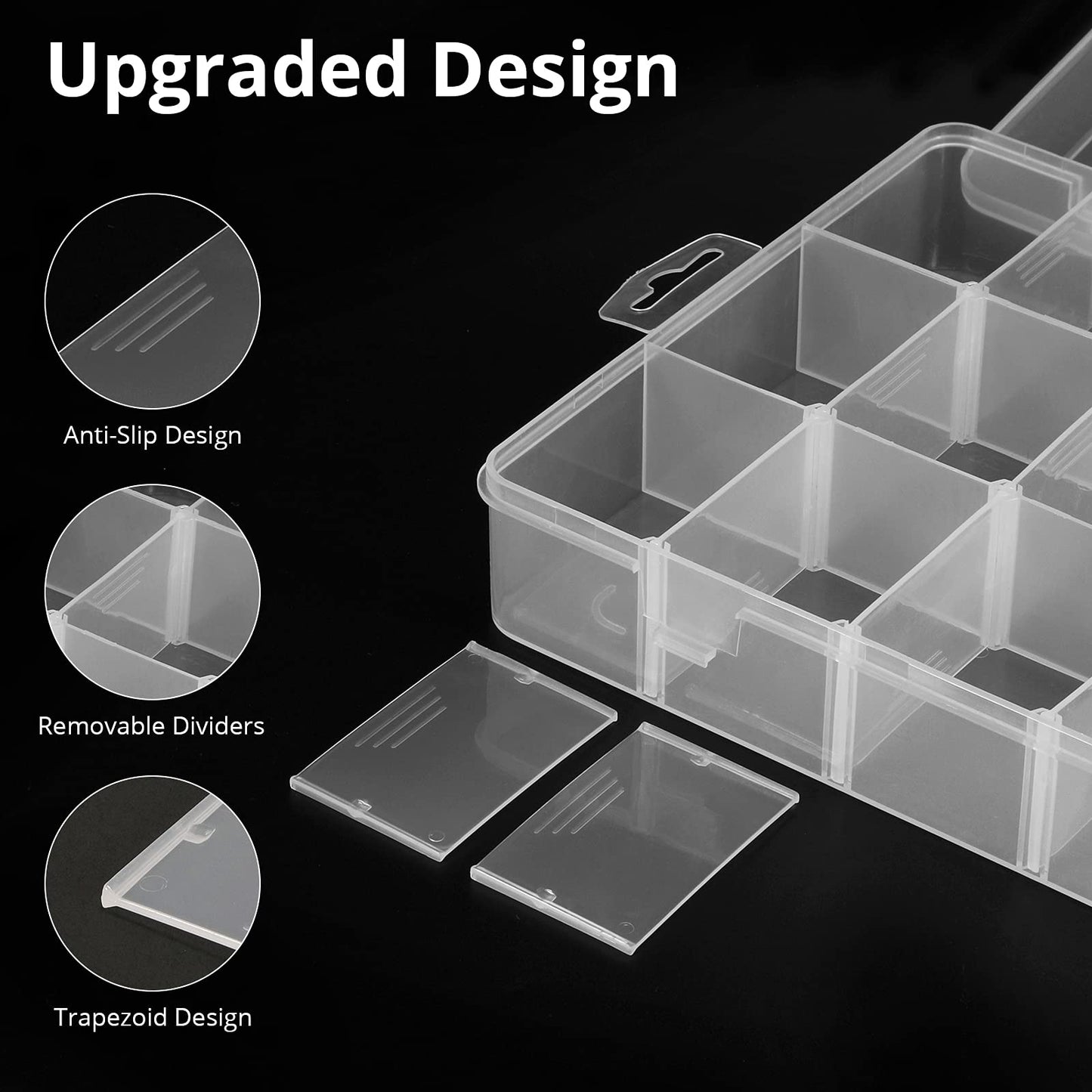 Exptolii 18 Grids Plastic Organizer Box with Dividers, Clear Compartment Container Storage for Washi Tapes Beads Crafts Jewelry Fishing Tackles, Size10.8 x 7.7 x 1.7 in